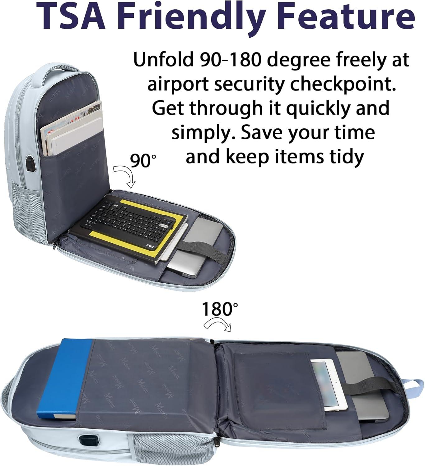 imageMATEIN College Laptop Backpack for Women Stylish 17 Inch Lightweight Outdoor Bag with USB Charging Port ampamp Luggage Strap Water Resistant Large Travel Computer Backpack Blue GreenBlue