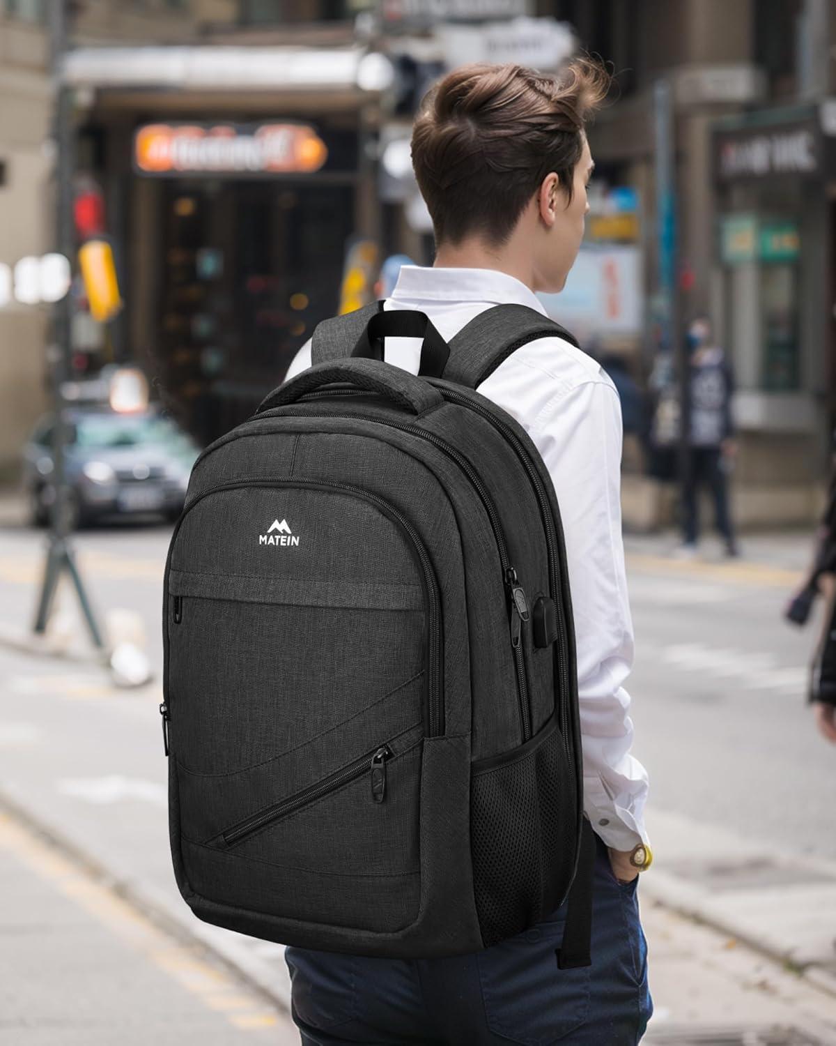 imageMATEIN College Laptop Backpack for Women Stylish 17 Inch Lightweight Outdoor Bag with USB Charging Port ampamp Luggage Strap Water Resistant Large Travel Computer Backpack Blue GreenBlack