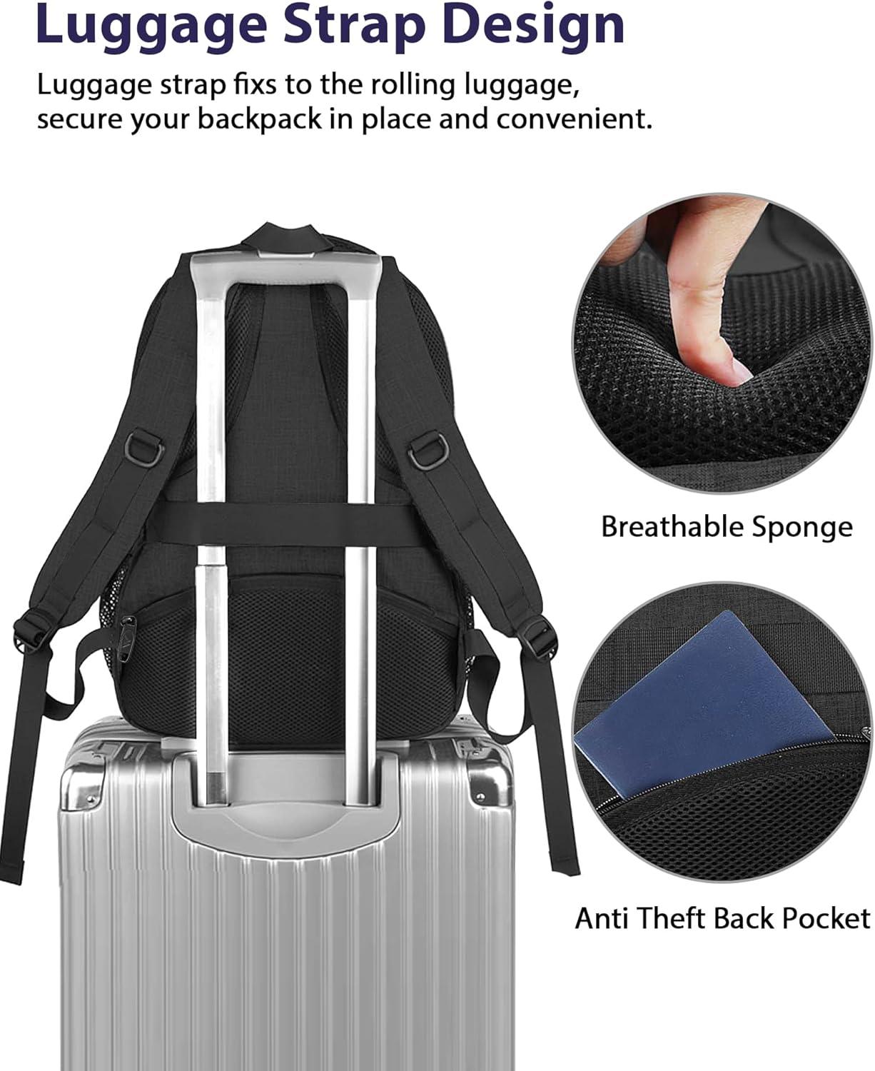 imageMATEIN College Laptop Backpack for Women Stylish 17 Inch Lightweight Outdoor Bag with USB Charging Port ampamp Luggage Strap Water Resistant Large Travel Computer Backpack Blue GreenBlack