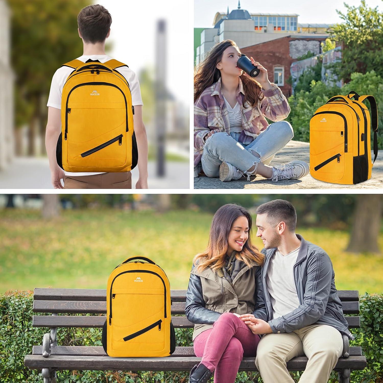 imageMATEIN College Laptop Backpack for Women Stylish 17 Inch Lightweight Outdoor Bag with USB Charging Port ampamp Luggage Strap Water Resistant Large Travel Computer Backpack Blue GreenYellow