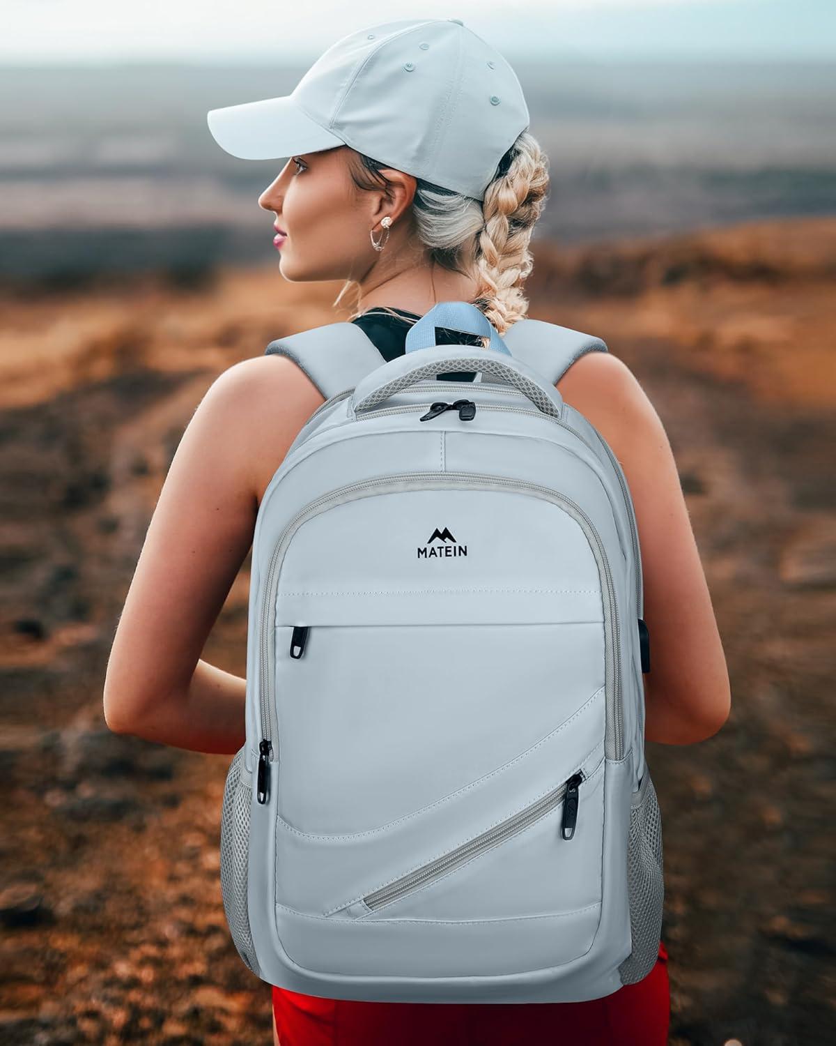 imageMATEIN College Laptop Backpack for Women Stylish 17 Inch Lightweight Outdoor Bag with USB Charging Port ampamp Luggage Strap Water Resistant Large Travel Computer Backpack Blue GreenBlue