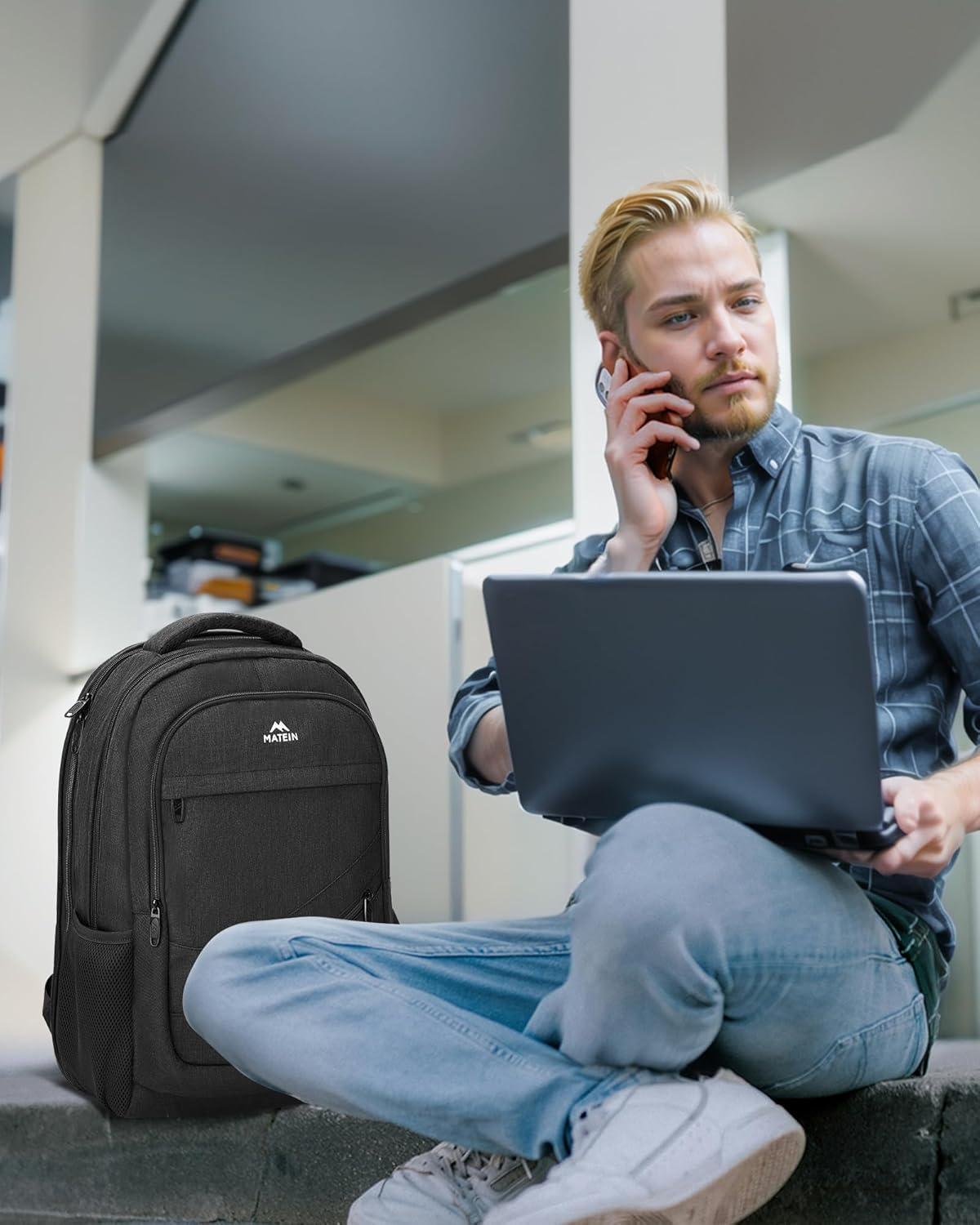 imageMATEIN College Laptop Backpack for Women Stylish 17 Inch Lightweight Outdoor Bag with USB Charging Port ampamp Luggage Strap Water Resistant Large Travel Computer Backpack Blue GreenBlack