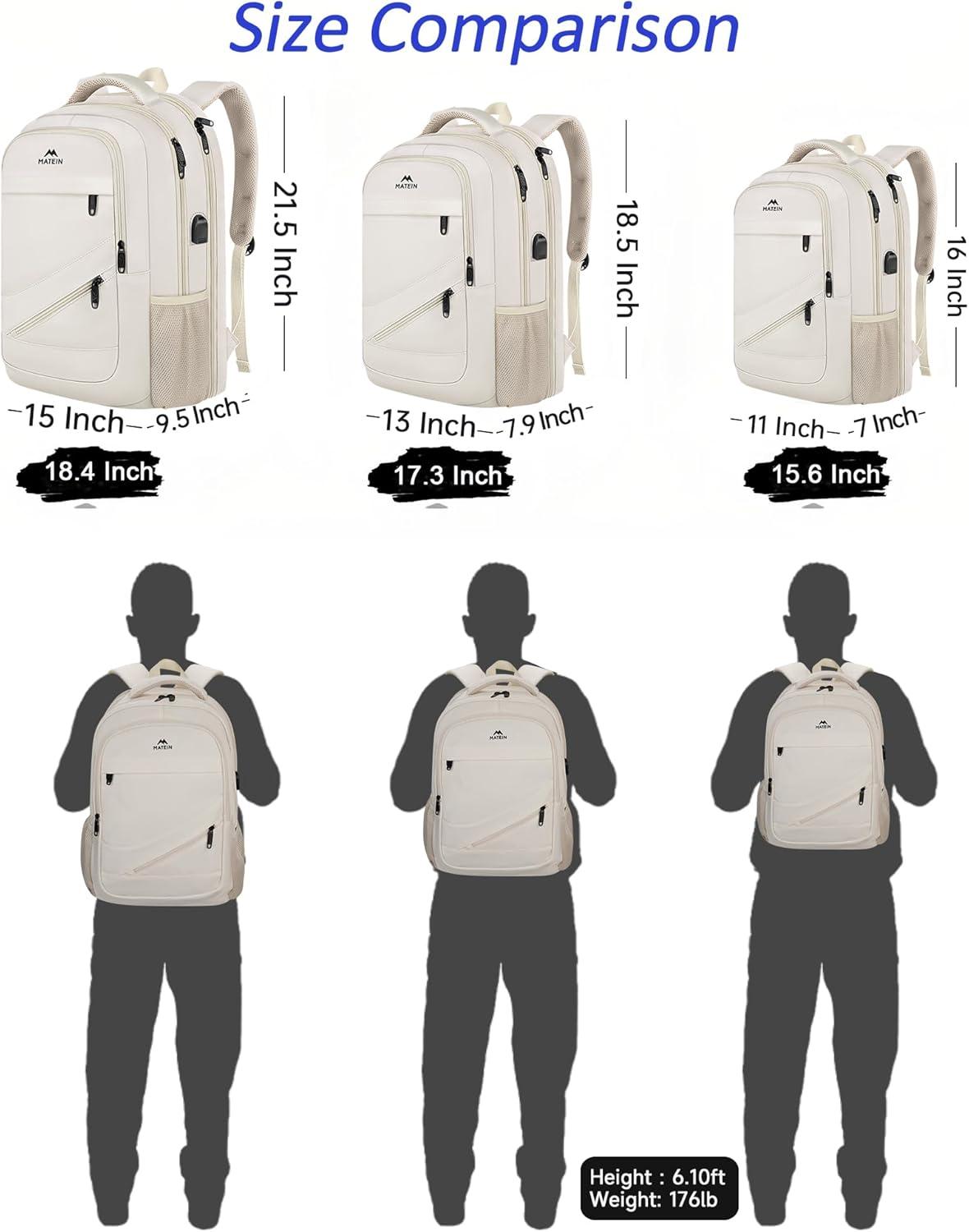 imageMATEIN College Laptop Backpack for Women Stylish 17 Inch Lightweight Outdoor Bag with USB Charging Port ampamp Luggage Strap Water Resistant Large Travel Computer Backpack Blue GreenBeige