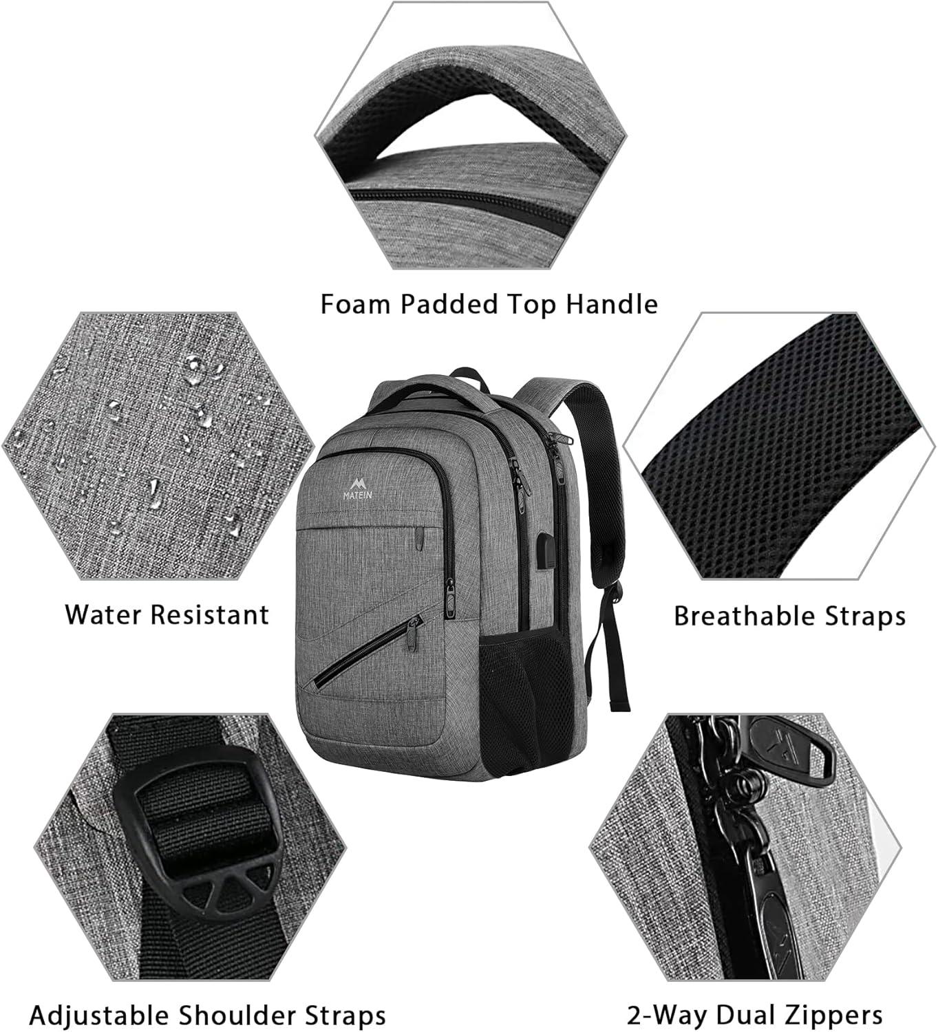 imageMATEIN College Laptop Backpack for Women Stylish 17 Inch Lightweight Outdoor Bag with USB Charging Port ampamp Luggage Strap Water Resistant Large Travel Computer Backpack Blue GreenGrey