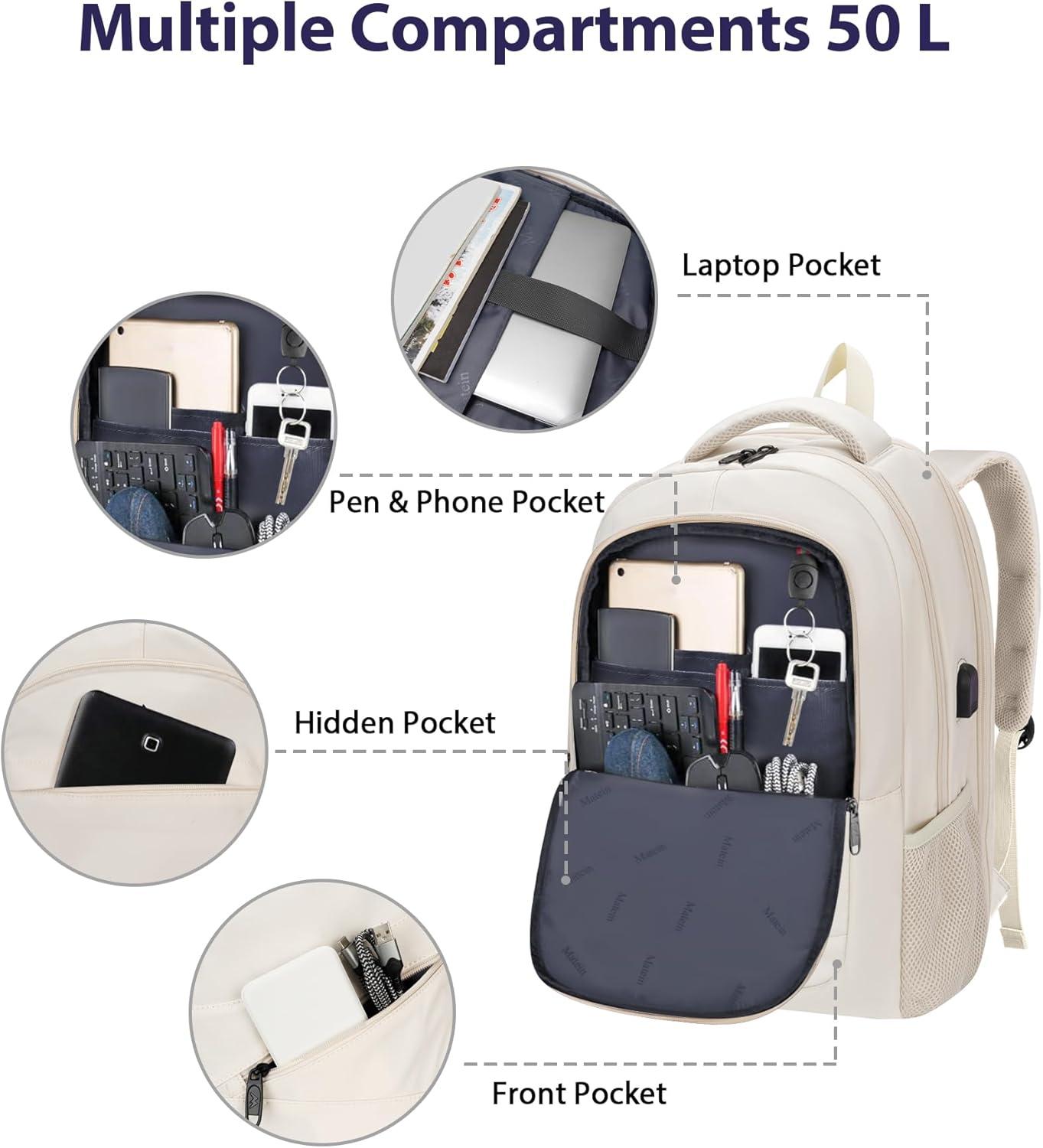 imageMATEIN College Laptop Backpack for Women Stylish 17 Inch Lightweight Outdoor Bag with USB Charging Port ampamp Luggage Strap Water Resistant Large Travel Computer Backpack Blue GreenBeige