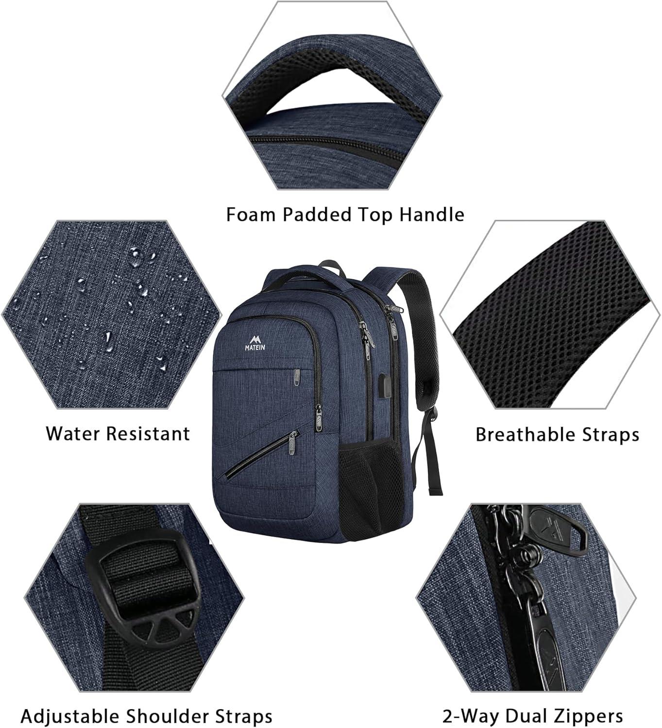 imageMATEIN College Laptop Backpack for Women Stylish 17 Inch Lightweight Outdoor Bag with USB Charging Port ampamp Luggage Strap Water Resistant Large Travel Computer Backpack Blue GreenDark Blue