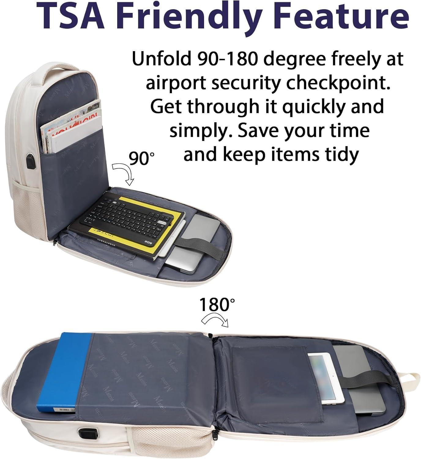 imageMATEIN College Laptop Backpack for Women Stylish 17 Inch Lightweight Outdoor Bag with USB Charging Port ampamp Luggage Strap Water Resistant Large Travel Computer Backpack Blue GreenBeige