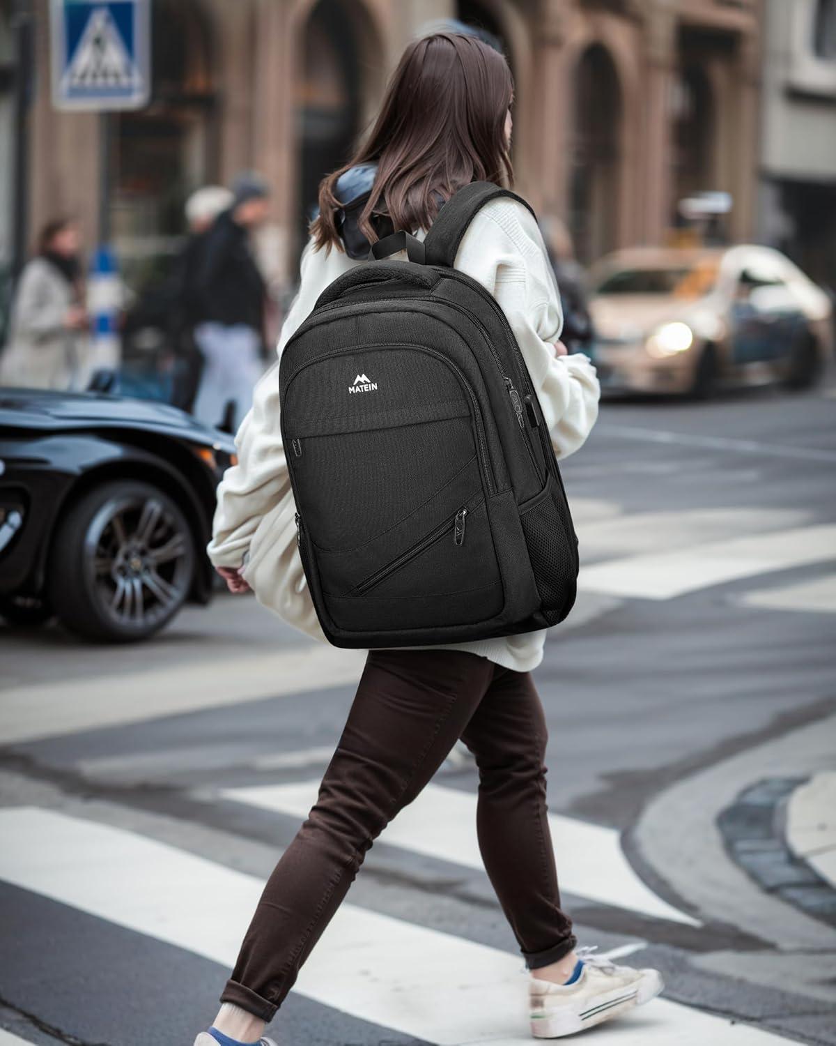 imageMATEIN College Laptop Backpack for Women Stylish 17 Inch Lightweight Outdoor Bag with USB Charging Port ampamp Luggage Strap Water Resistant Large Travel Computer Backpack Blue GreenBlack