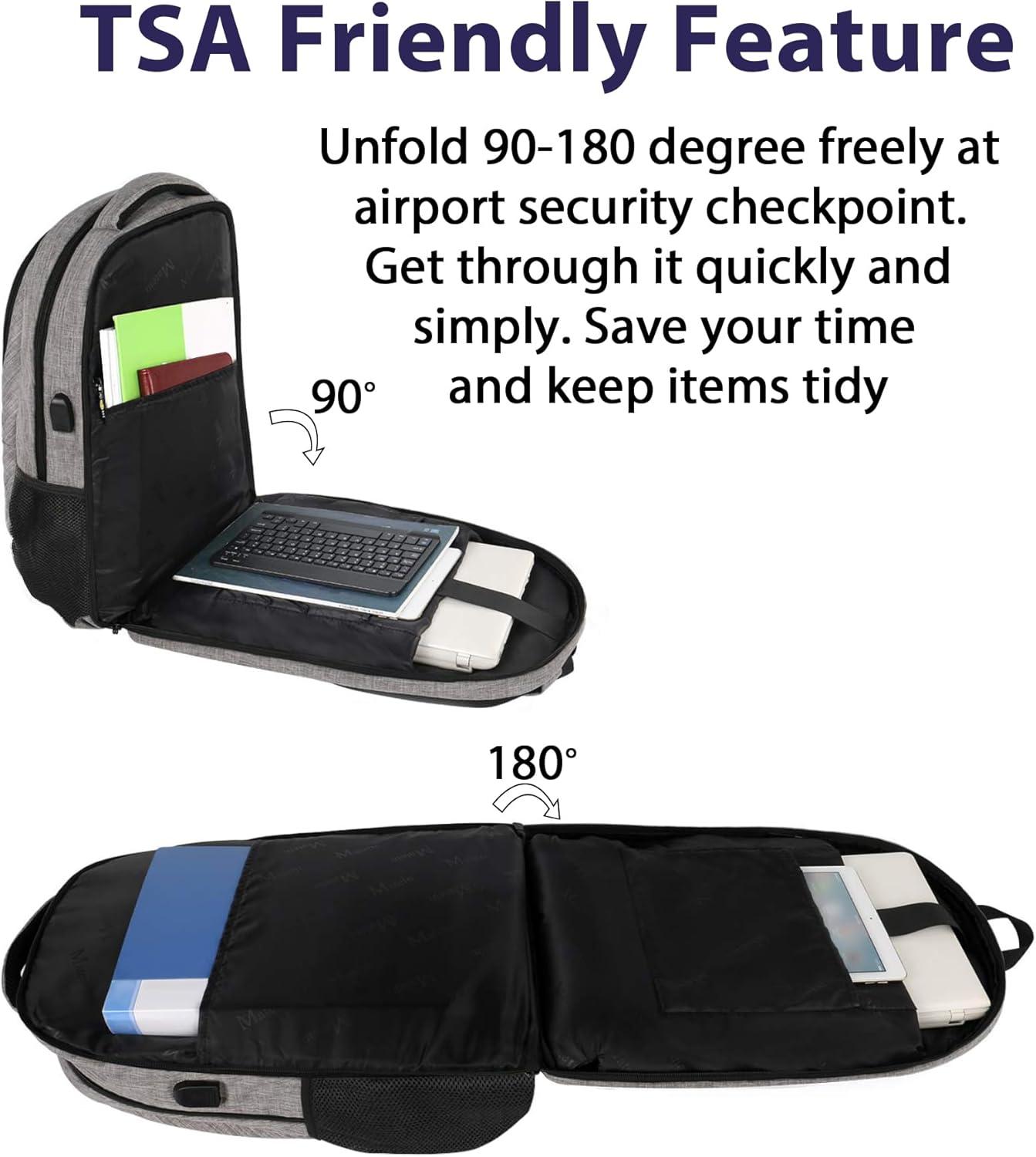 imageMATEIN College Laptop Backpack for Women Stylish 17 Inch Lightweight Outdoor Bag with USB Charging Port ampamp Luggage Strap Water Resistant Large Travel Computer Backpack Blue GreenGrey