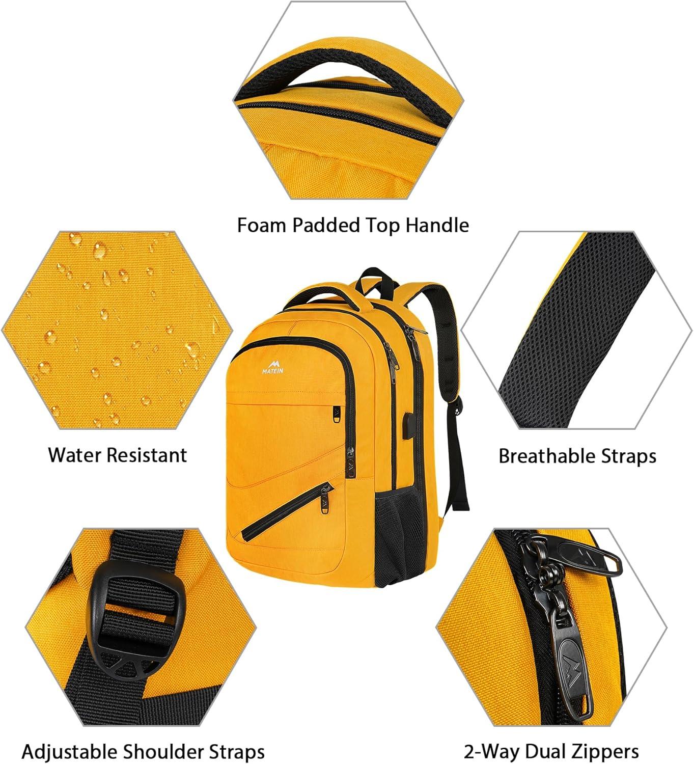 imageMATEIN College Laptop Backpack for Women Stylish 17 Inch Lightweight Outdoor Bag with USB Charging Port ampamp Luggage Strap Water Resistant Large Travel Computer Backpack Blue GreenYellow