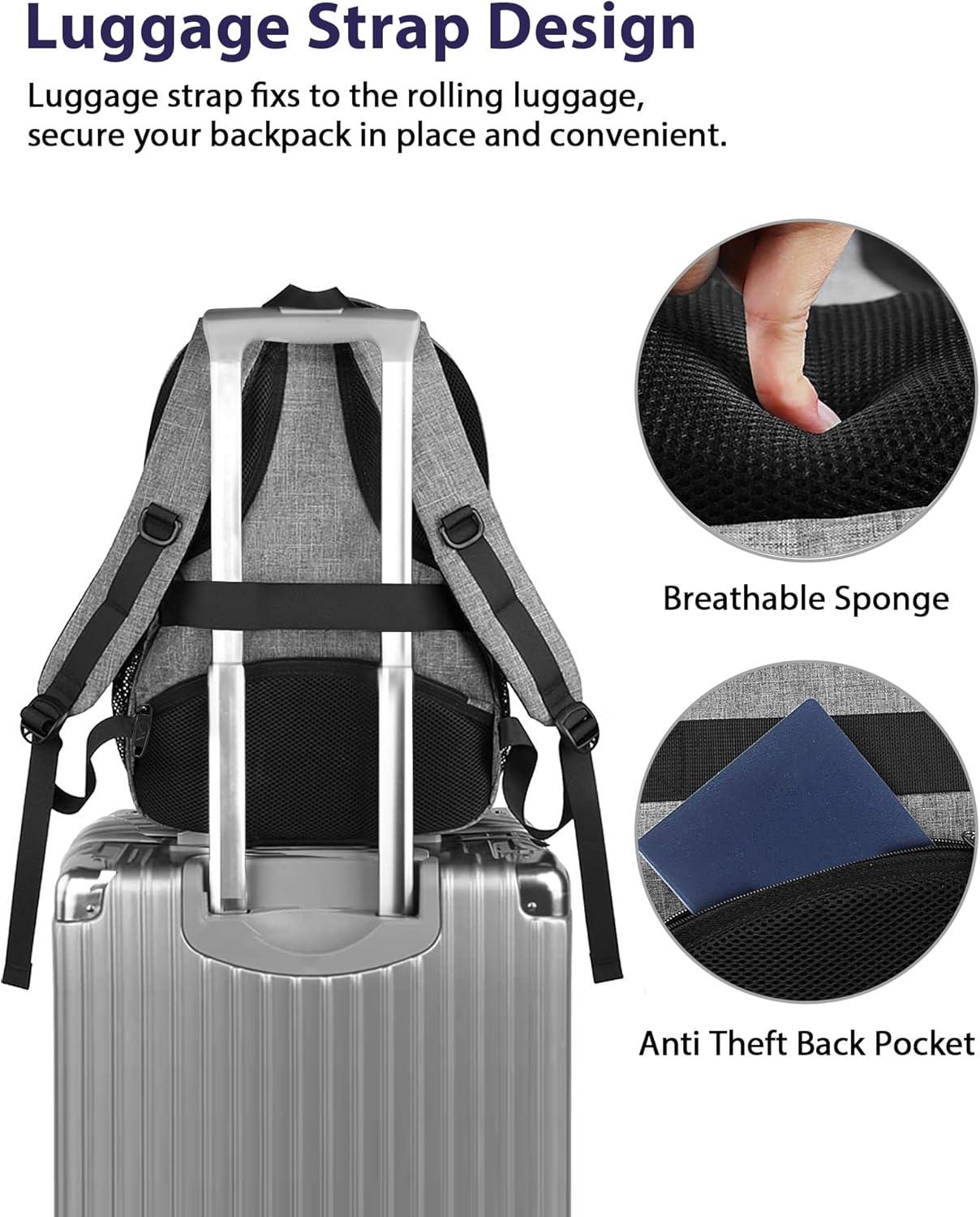 imageMATEIN College Laptop Backpack for Women Stylish 17 Inch Lightweight Outdoor Bag with USB Charging Port ampamp Luggage Strap Water Resistant Large Travel Computer Backpack Blue GreenGrey