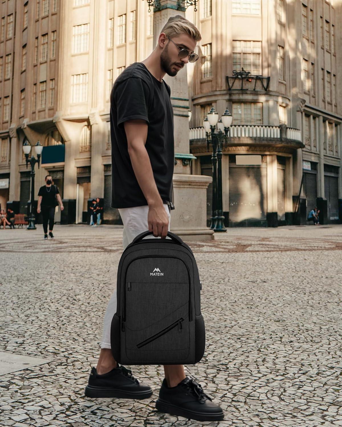 imageMATEIN College Laptop Backpack for Women Stylish 17 Inch Lightweight Outdoor Bag with USB Charging Port ampamp Luggage Strap Water Resistant Large Travel Computer Backpack Blue GreenBlack