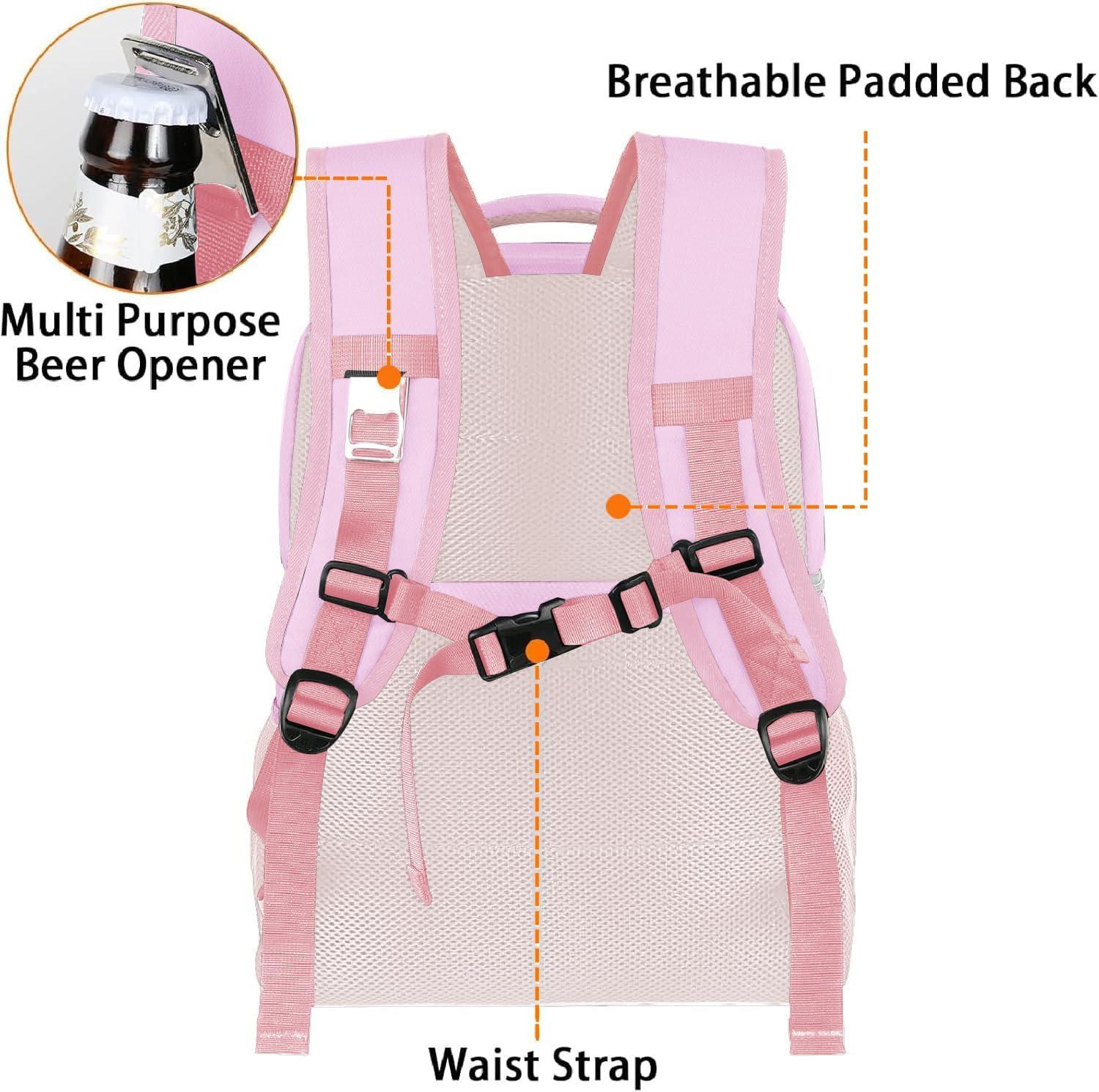 imageMATEIN Cooler Backpack 26 Cans Insulated Lunch Backpack for Men Women Leakproof Double Layer Lunch Cooler Bag Lightweight Soft Lunch Backpack with Cooler Compartment Beach Camping Hiking Beer GiftsPink