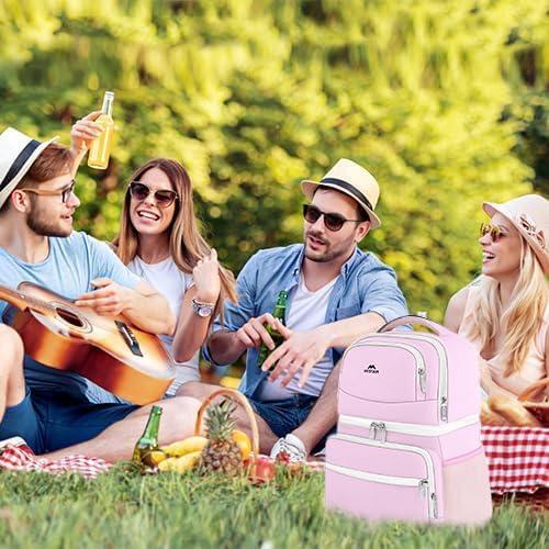 imageMATEIN Cooler Backpack 26 Cans Insulated Lunch Backpack for Men Women Leakproof Double Layer Lunch Cooler Bag Lightweight Soft Lunch Backpack with Cooler Compartment Beach Camping Hiking Beer GiftsPink