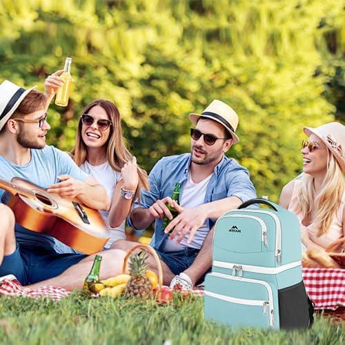 imageMATEIN Cooler Backpack 26 Cans Insulated Lunch Backpack for Men Women Leakproof Double Layer Lunch Cooler Bag Lightweight Soft Lunch Backpack with Cooler Compartment Beach Camping Hiking Beer GiftsCyan