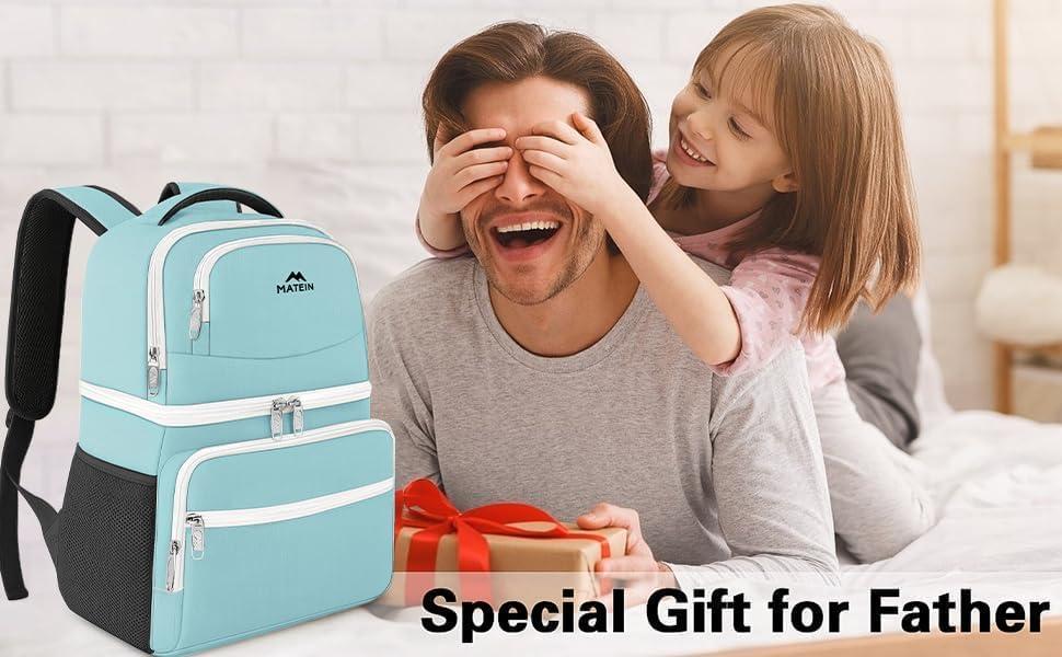 imageMATEIN Cooler Backpack 26 Cans Insulated Lunch Backpack for Men Women Leakproof Double Layer Lunch Cooler Bag Lightweight Soft Lunch Backpack with Cooler Compartment Beach Camping Hiking Beer GiftsCyan