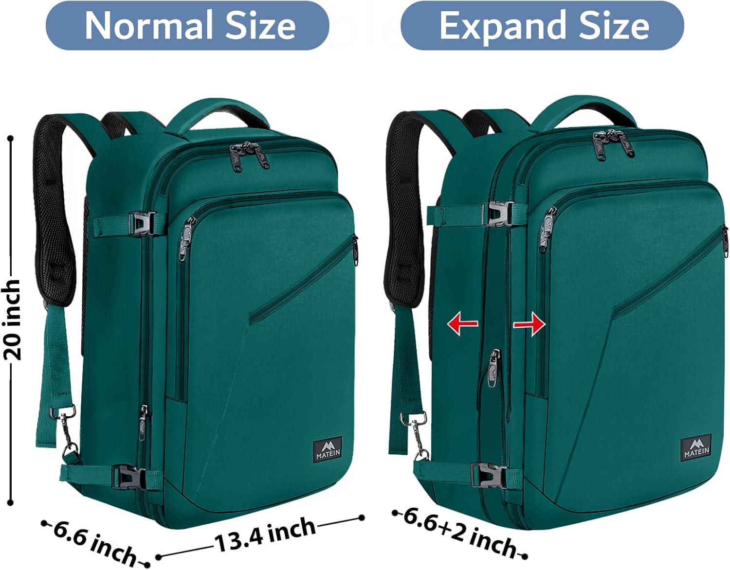 imageMATEIN Purple Travel Backpack Large Capacity Carry on Backpack with Detachable Shoulder Straps Water Resistant Personal Item Bag for Traveler Traveling Essential for WomenPeacock Blue