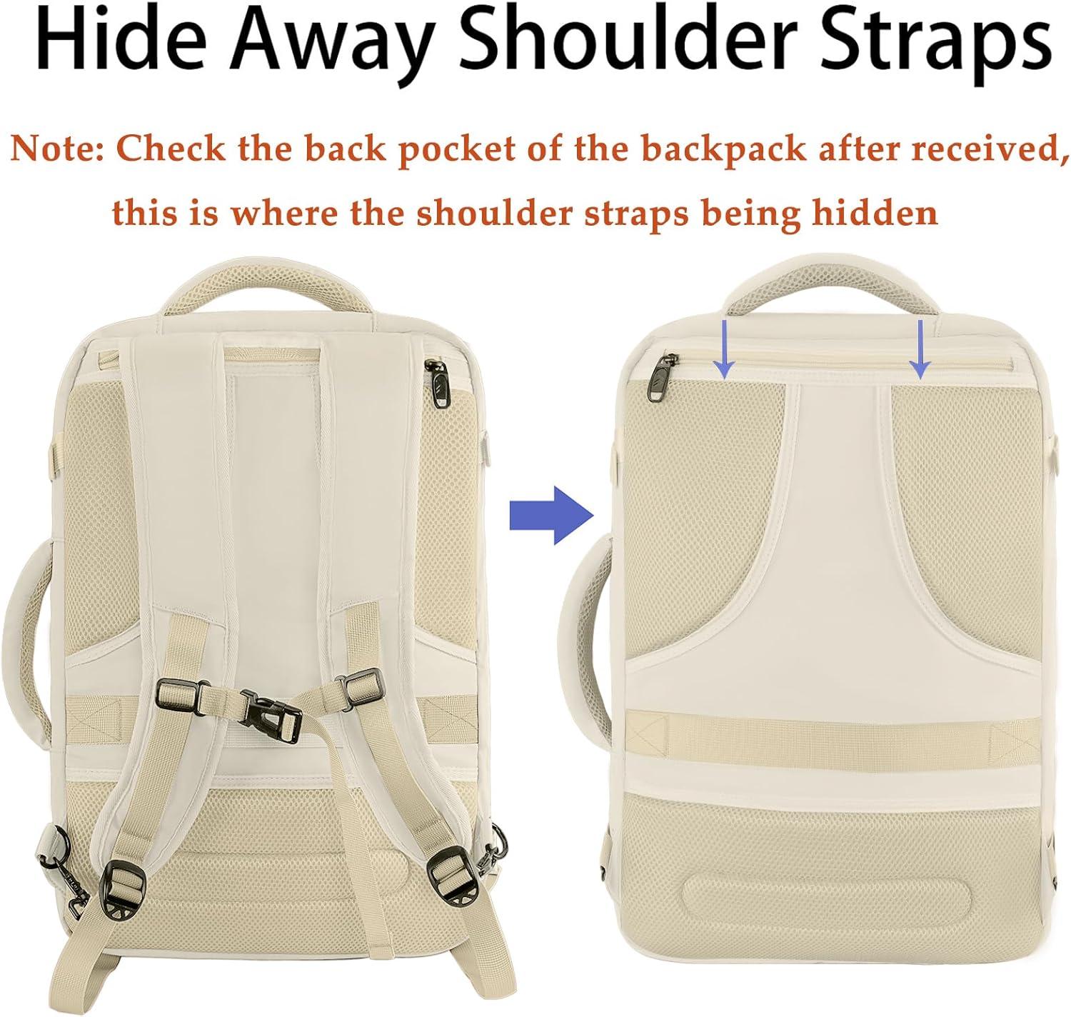 imageMATEIN Purple Travel Backpack Large Capacity Carry on Backpack with Detachable Shoulder Straps Water Resistant Personal Item Bag for Traveler Traveling Essential for WomenLight Beige