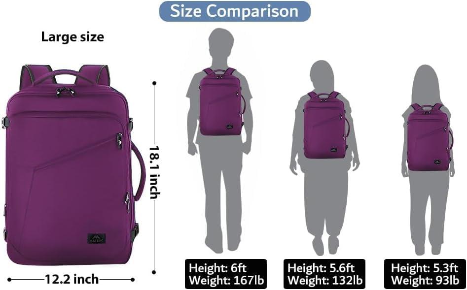 imageMATEIN Purple Travel Backpack Large Capacity Carry on Backpack with Detachable Shoulder Straps Water Resistant Personal Item Bag for Traveler Traveling Essential for WomenPurple