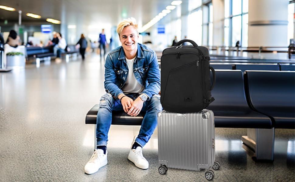 imageMATEIN Purple Travel Backpack Large Capacity Carry on Backpack with Detachable Shoulder Straps Water Resistant Personal Item Bag for Traveler Traveling Essential for WomenBlack