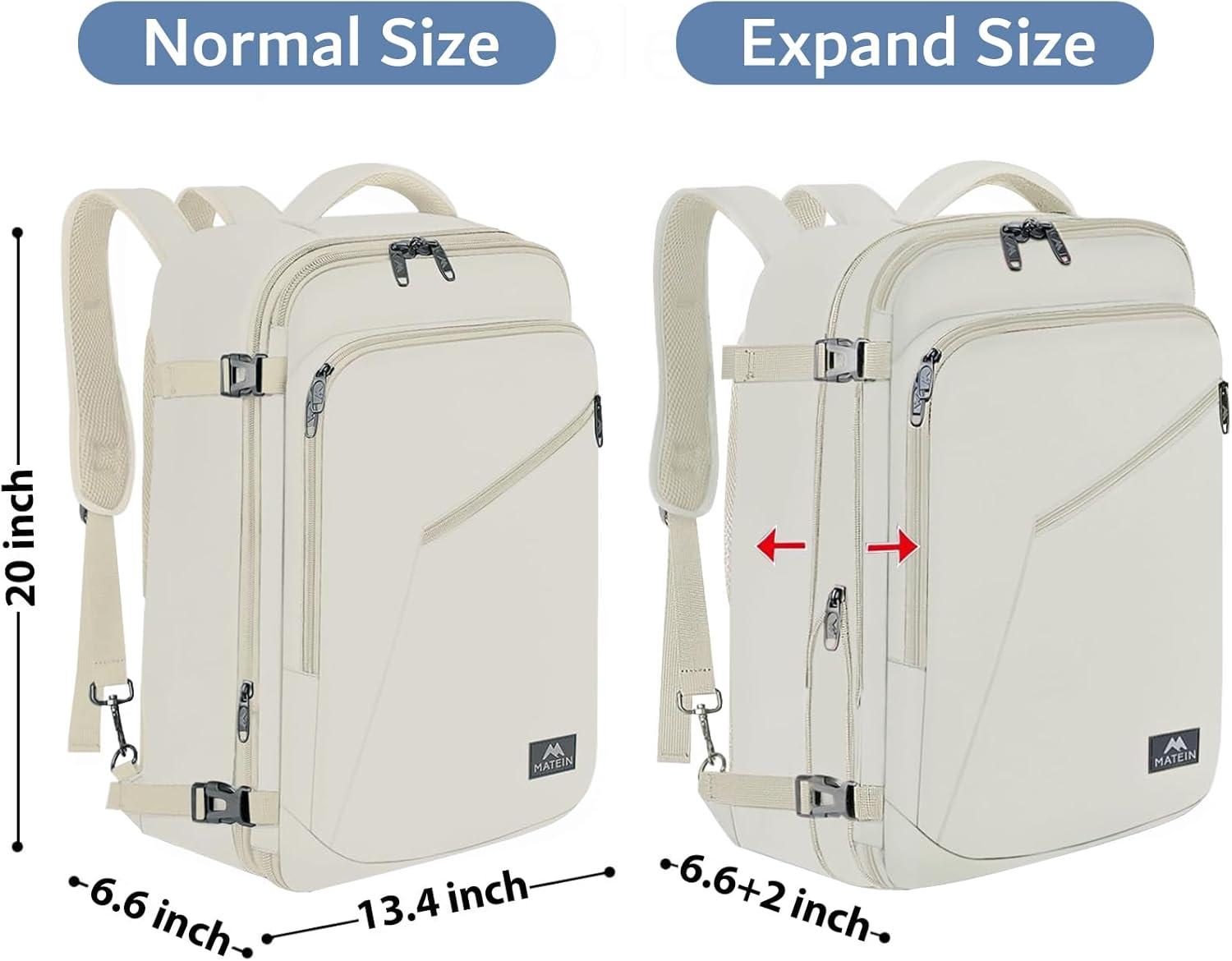 imageMATEIN Purple Travel Backpack Large Capacity Carry on Backpack with Detachable Shoulder Straps Water Resistant Personal Item Bag for Traveler Traveling Essential for WomenLight Beige