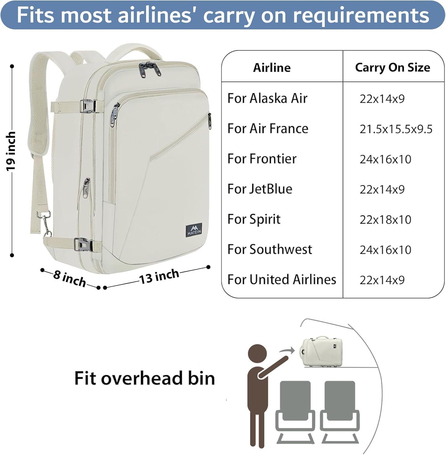 imageMATEIN Purple Travel Backpack Large Capacity Carry on Backpack with Detachable Shoulder Straps Water Resistant Personal Item Bag for Traveler Traveling Essential for WomenLight Beige