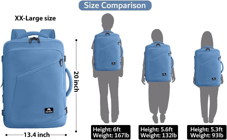 imageMATEIN Purple Travel Backpack Large Capacity Carry on Backpack with Detachable Shoulder Straps Water Resistant Personal Item Bag for Traveler Traveling Essential for WomenLight Blue