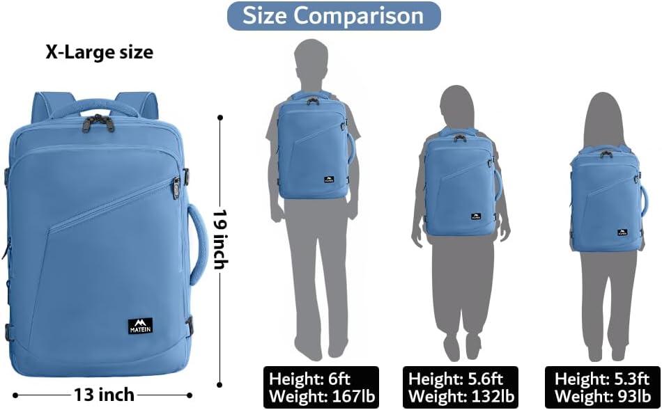 imageMATEIN Purple Travel Backpack Large Capacity Carry on Backpack with Detachable Shoulder Straps Water Resistant Personal Item Bag for Traveler Traveling Essential for WomenLight Blue
