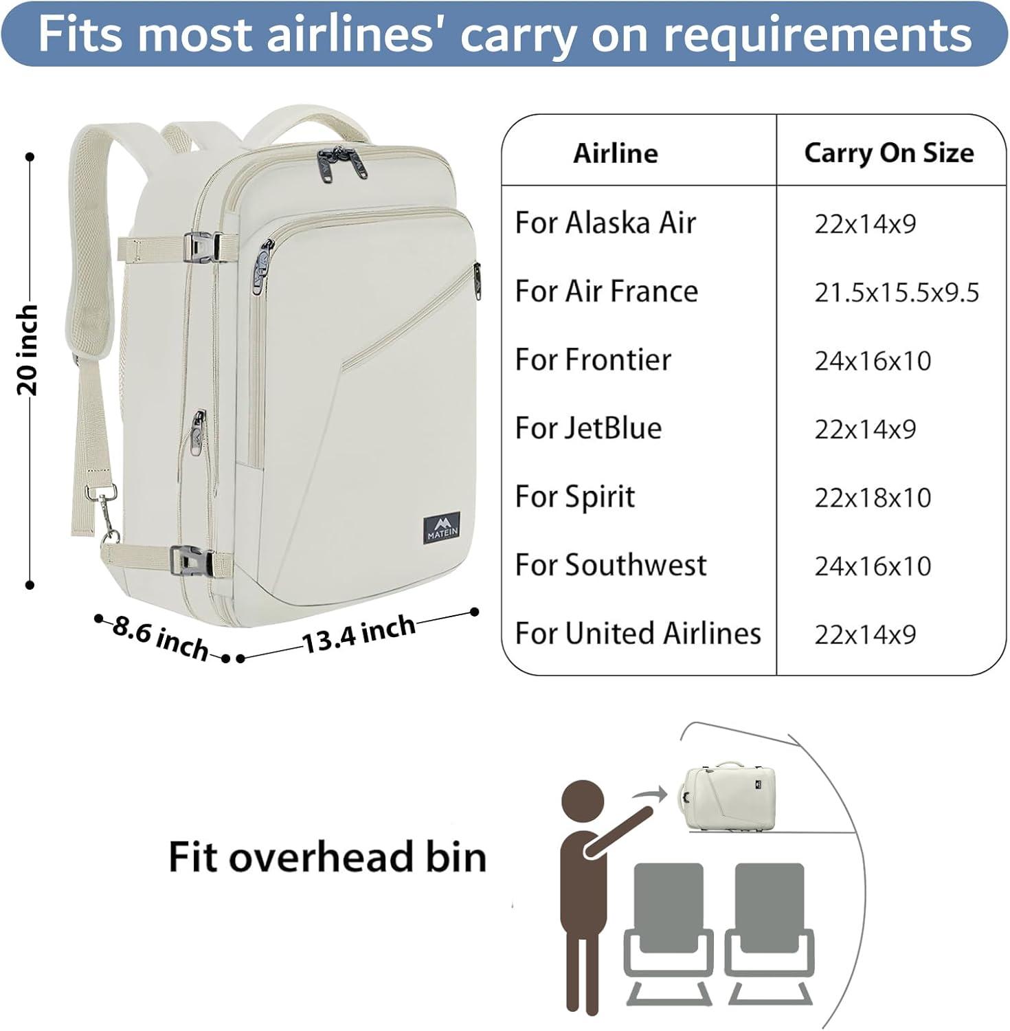 imageMATEIN Purple Travel Backpack Large Capacity Carry on Backpack with Detachable Shoulder Straps Water Resistant Personal Item Bag for Traveler Traveling Essential for WomenLight Beige