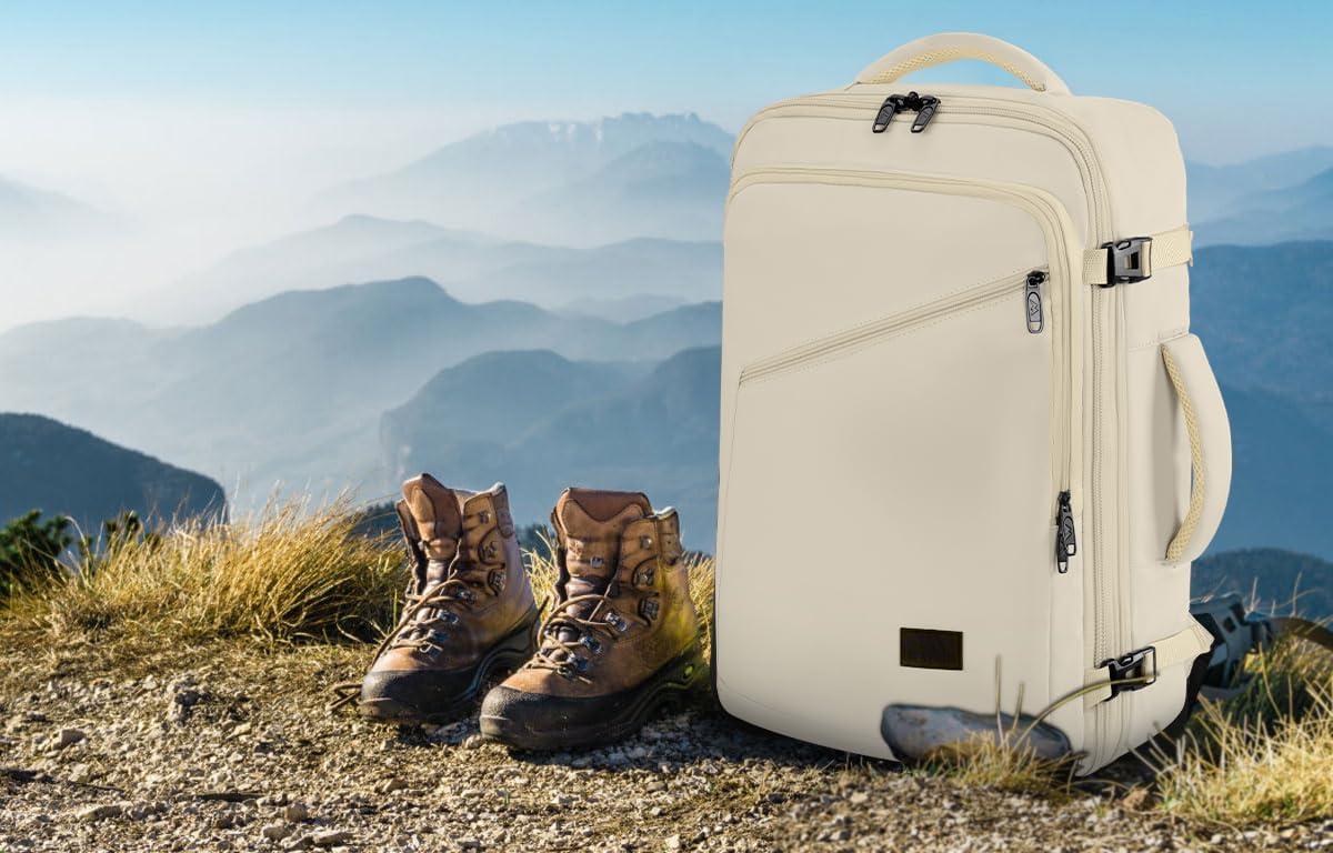 imageMATEIN Purple Travel Backpack Large Capacity Carry on Backpack with Detachable Shoulder Straps Water Resistant Personal Item Bag for Traveler Traveling Essential for WomenLight Beige