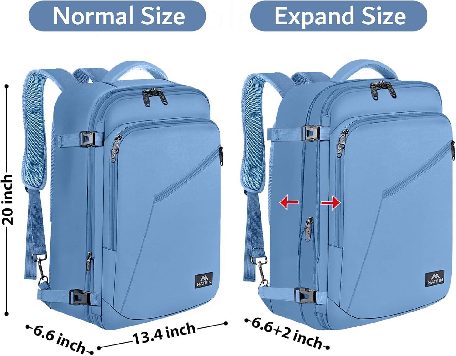 imageMATEIN Purple Travel Backpack Large Capacity Carry on Backpack with Detachable Shoulder Straps Water Resistant Personal Item Bag for Traveler Traveling Essential for WomenLight Blue