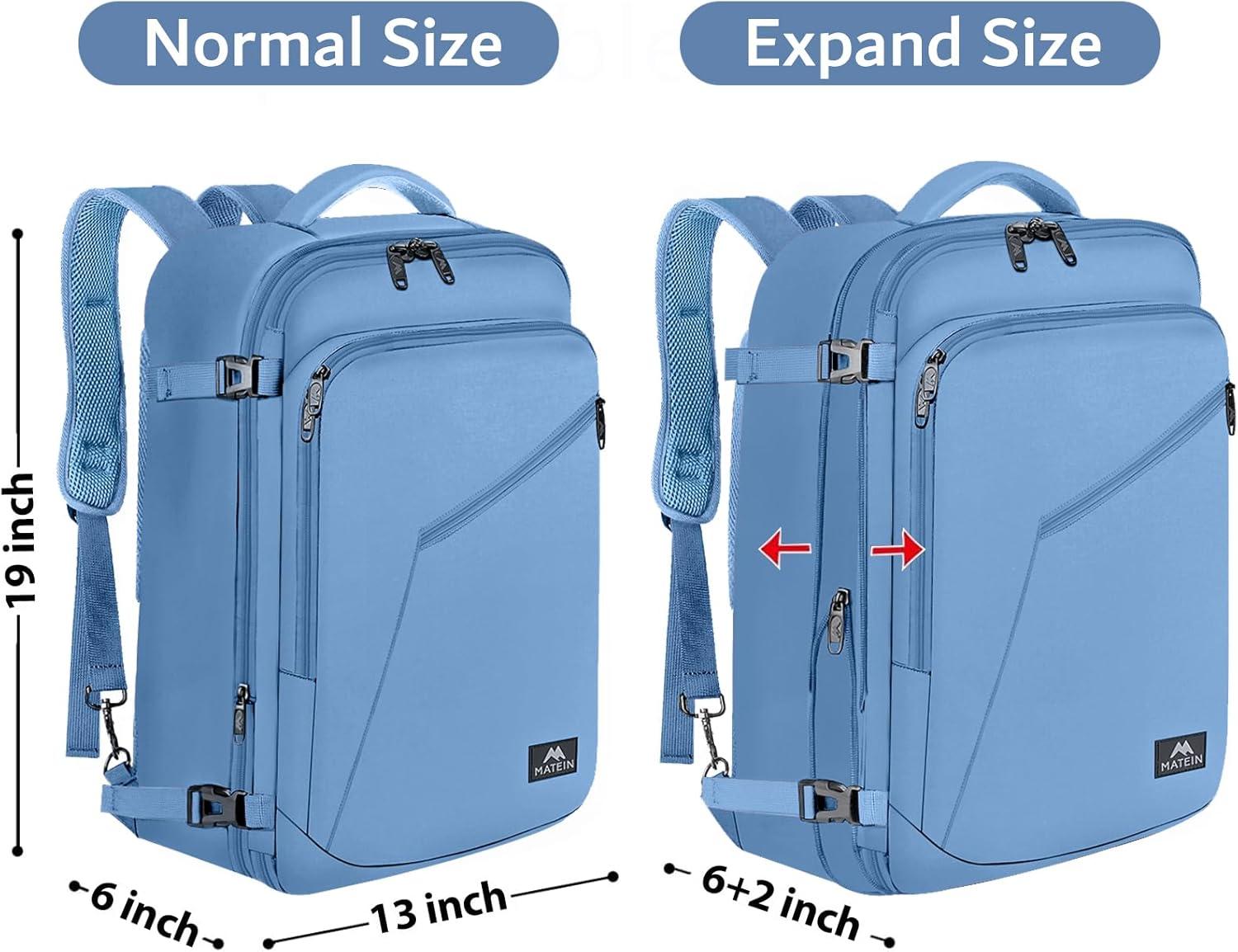imageMATEIN Purple Travel Backpack Large Capacity Carry on Backpack with Detachable Shoulder Straps Water Resistant Personal Item Bag for Traveler Traveling Essential for WomenLight Blue