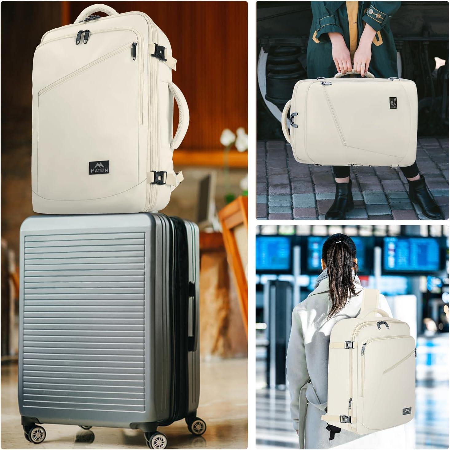 imageMATEIN Purple Travel Backpack Large Capacity Carry on Backpack with Detachable Shoulder Straps Water Resistant Personal Item Bag for Traveler Traveling Essential for WomenLight Beige