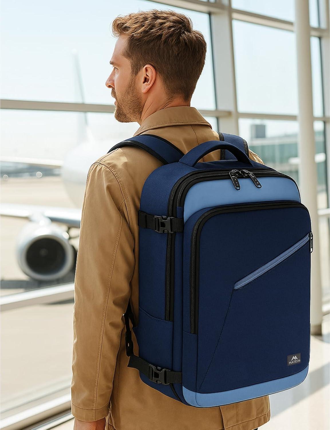 imageMATEIN Purple Travel Backpack Large Capacity Carry on Backpack with Detachable Shoulder Straps Water Resistant Personal Item Bag for Traveler Traveling Essential for WomenGrey Blue