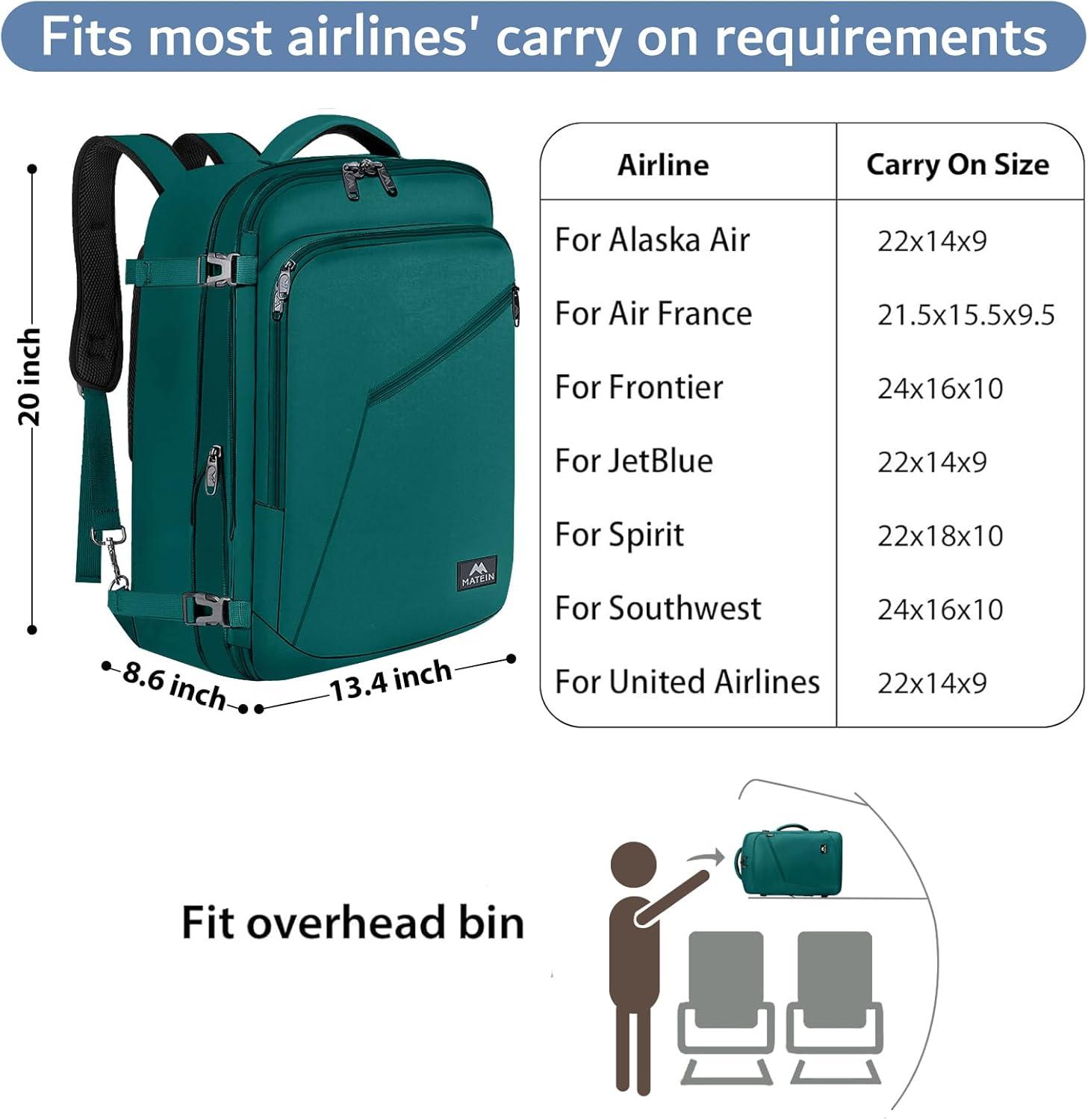 imageMATEIN Purple Travel Backpack Large Capacity Carry on Backpack with Detachable Shoulder Straps Water Resistant Personal Item Bag for Traveler Traveling Essential for WomenPeacock Blue