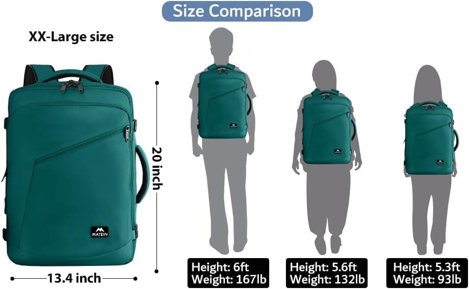 imageMATEIN Purple Travel Backpack Large Capacity Carry on Backpack with Detachable Shoulder Straps Water Resistant Personal Item Bag for Traveler Traveling Essential for WomenPeacock Blue