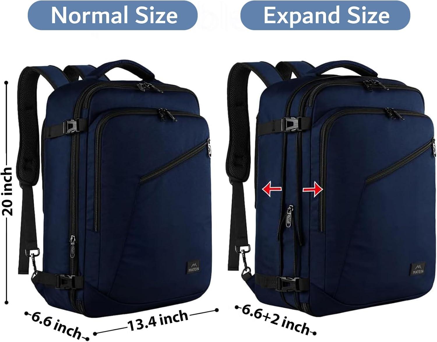 imageMATEIN Purple Travel Backpack Large Capacity Carry on Backpack with Detachable Shoulder Straps Water Resistant Personal Item Bag for Traveler Traveling Essential for WomenBlue