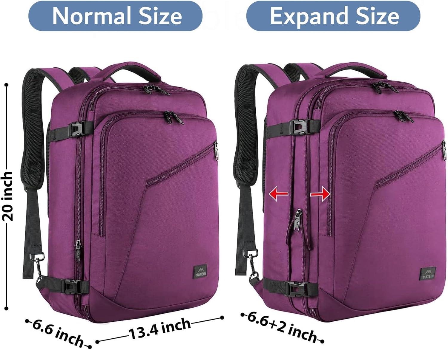 imageMATEIN Purple Travel Backpack Large Capacity Carry on Backpack with Detachable Shoulder Straps Water Resistant Personal Item Bag for Traveler Traveling Essential for WomenPurple