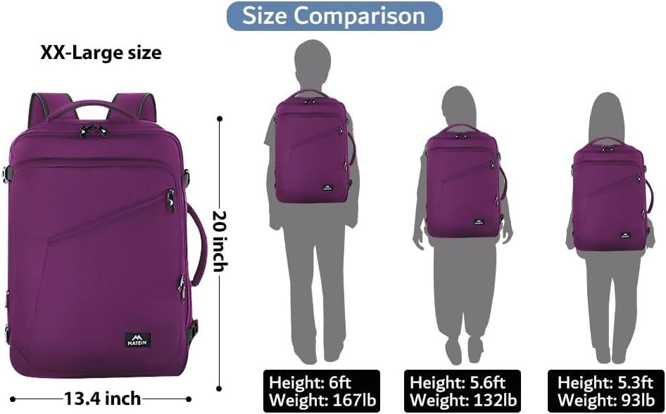 imageMATEIN Purple Travel Backpack Large Capacity Carry on Backpack with Detachable Shoulder Straps Water Resistant Personal Item Bag for Traveler Traveling Essential for WomenPurple