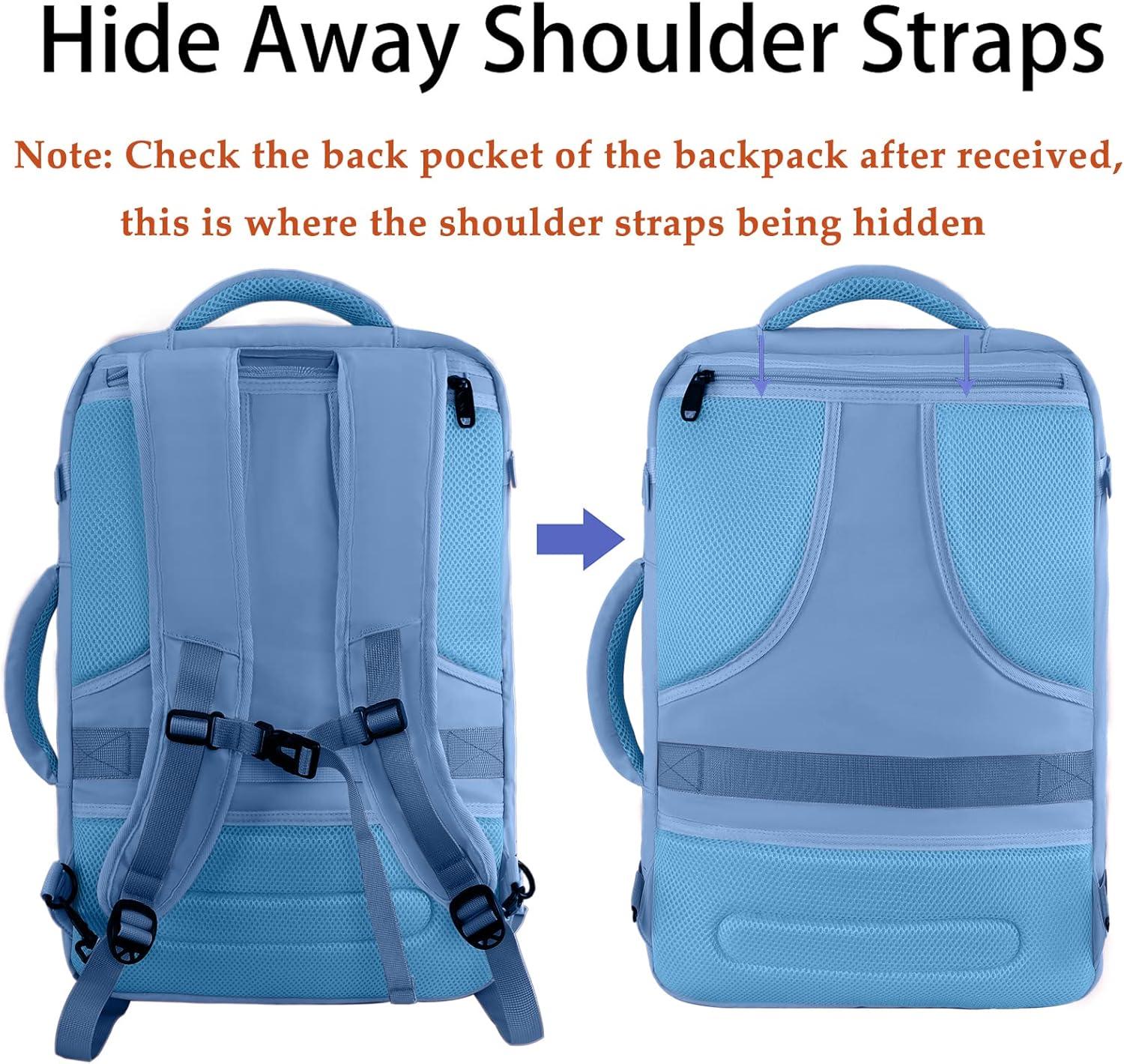 imageMATEIN Purple Travel Backpack Large Capacity Carry on Backpack with Detachable Shoulder Straps Water Resistant Personal Item Bag for Traveler Traveling Essential for WomenLight Blue