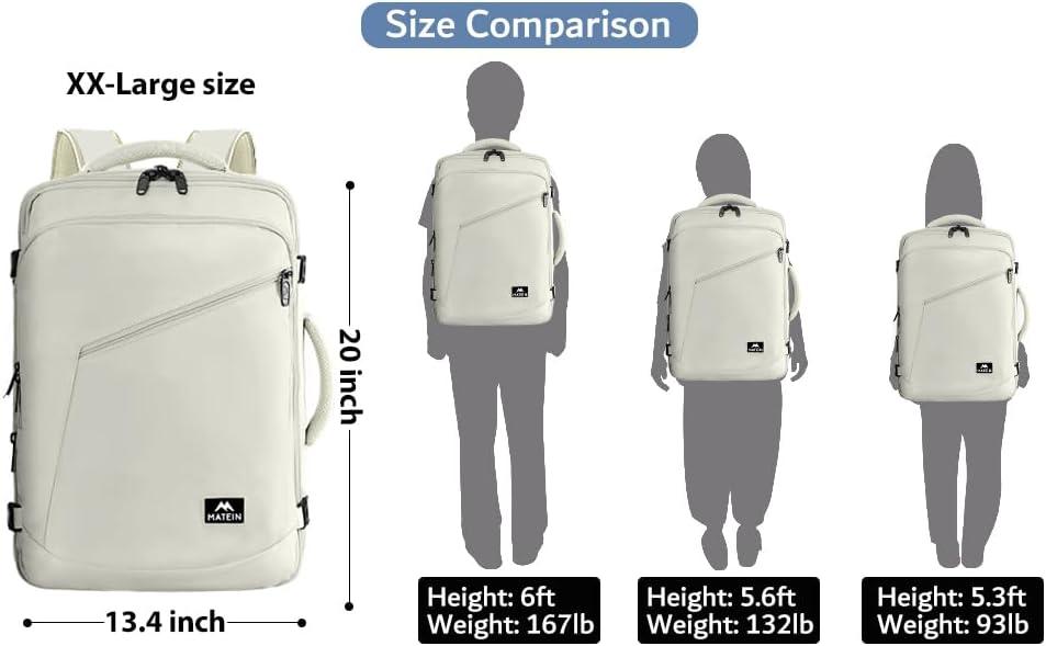 imageMATEIN Purple Travel Backpack Large Capacity Carry on Backpack with Detachable Shoulder Straps Water Resistant Personal Item Bag for Traveler Traveling Essential for WomenLight Beige