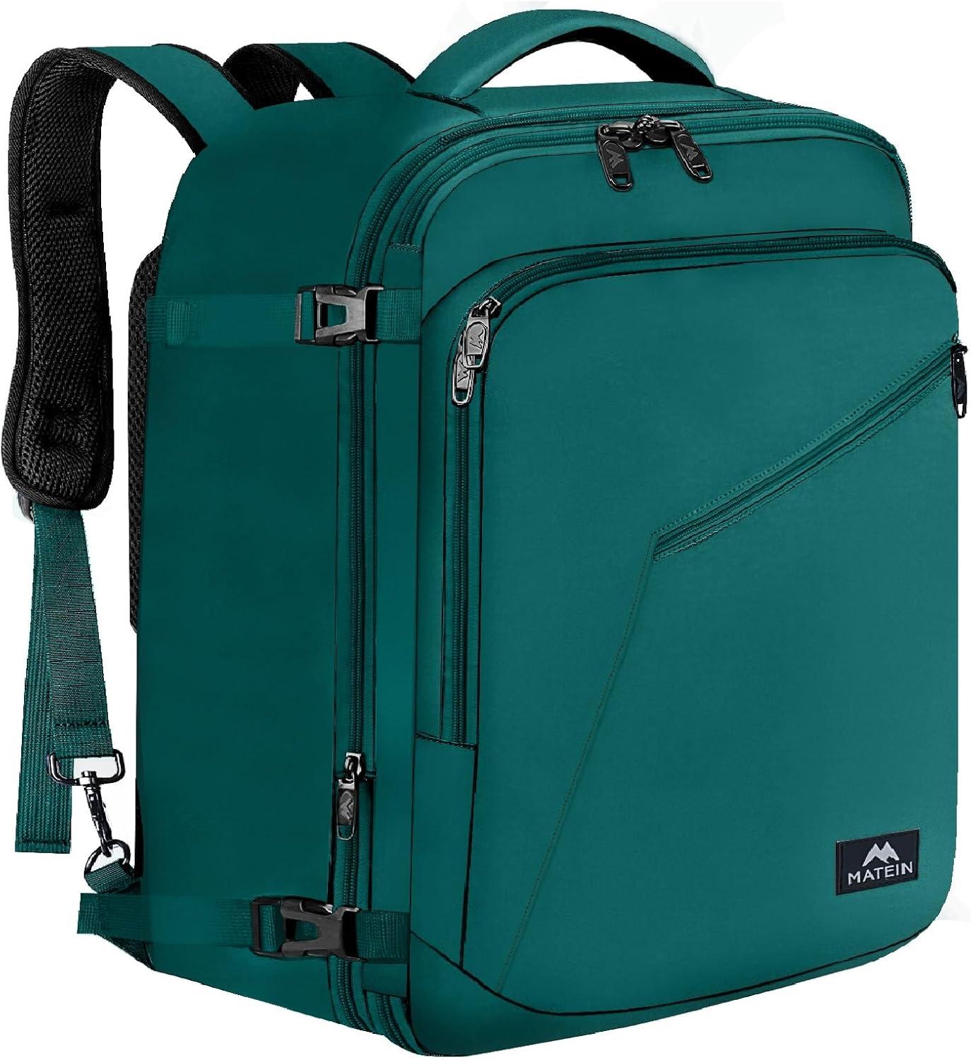 imageMATEIN Purple Travel Backpack Large Capacity Carry on Backpack with Detachable Shoulder Straps Water Resistant Personal Item Bag for Traveler Traveling Essential for WomenPeacock Blue