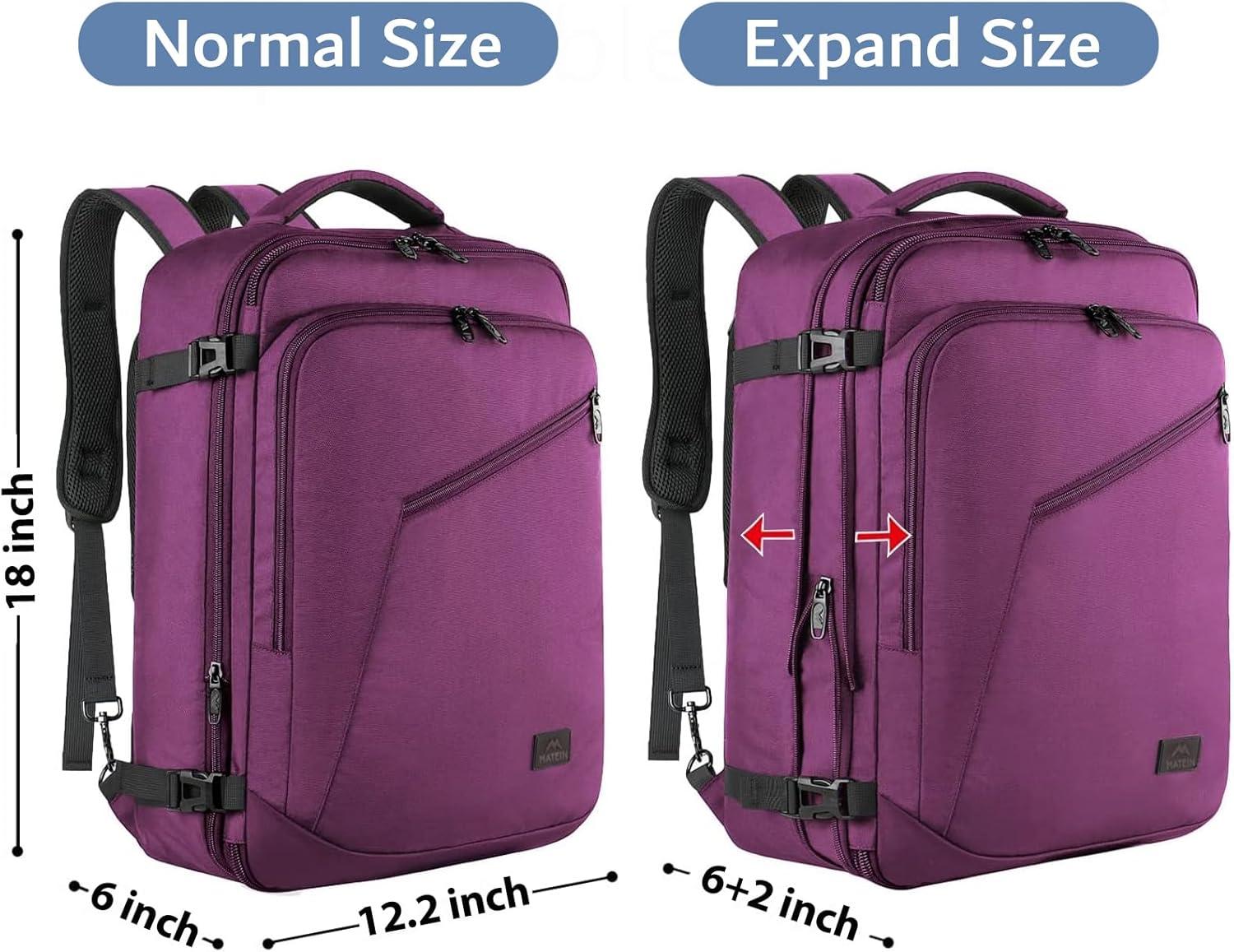 imageMATEIN Purple Travel Backpack Large Capacity Carry on Backpack with Detachable Shoulder Straps Water Resistant Personal Item Bag for Traveler Traveling Essential for WomenPurple