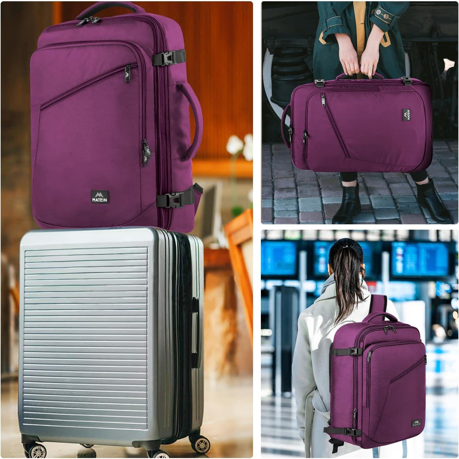 imageMATEIN Purple Travel Backpack Large Capacity Carry on Backpack with Detachable Shoulder Straps Water Resistant Personal Item Bag for Traveler Traveling Essential for WomenPurple