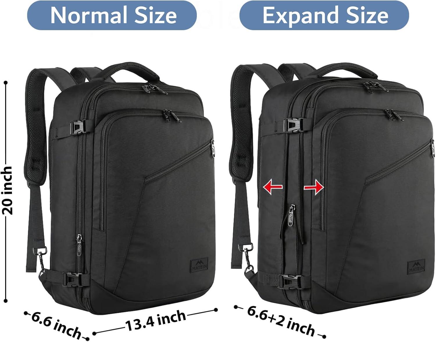 imageMATEIN Purple Travel Backpack Large Capacity Carry on Backpack with Detachable Shoulder Straps Water Resistant Personal Item Bag for Traveler Traveling Essential for WomenBlack