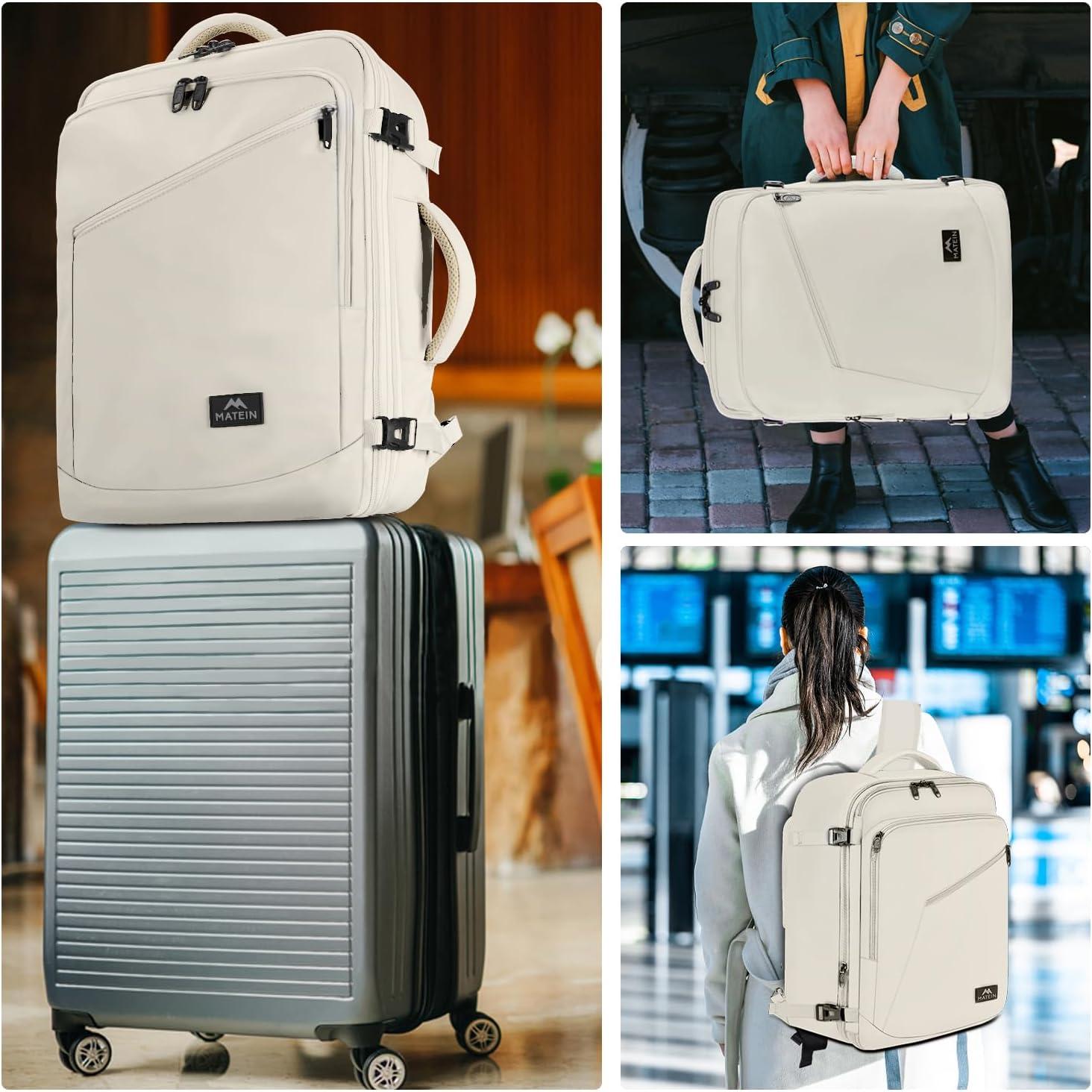 imageMATEIN Purple Travel Backpack Large Capacity Carry on Backpack with Detachable Shoulder Straps Water Resistant Personal Item Bag for Traveler Traveling Essential for WomenLight Beige