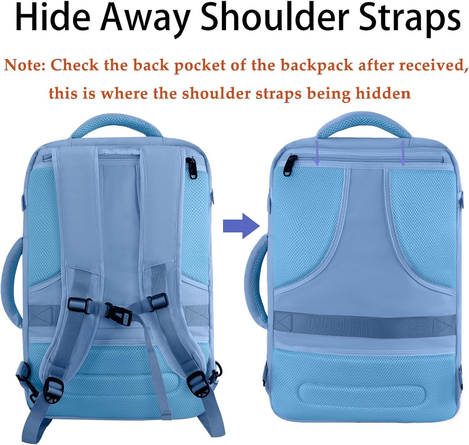 imageMATEIN Purple Travel Backpack Large Capacity Carry on Backpack with Detachable Shoulder Straps Water Resistant Personal Item Bag for Traveler Traveling Essential for WomenLight Blue