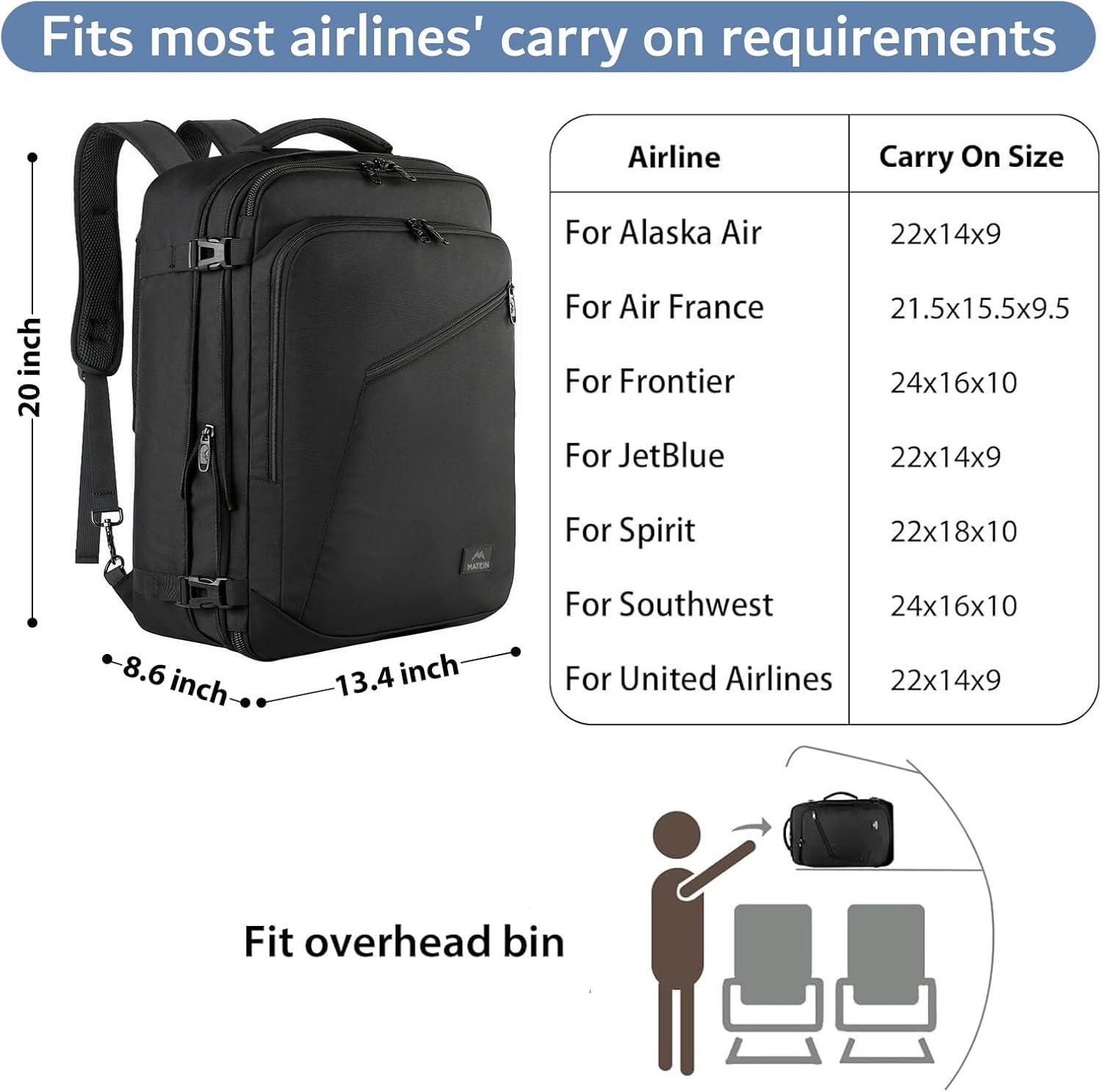 imageMATEIN Purple Travel Backpack Large Capacity Carry on Backpack with Detachable Shoulder Straps Water Resistant Personal Item Bag for Traveler Traveling Essential for WomenBlack