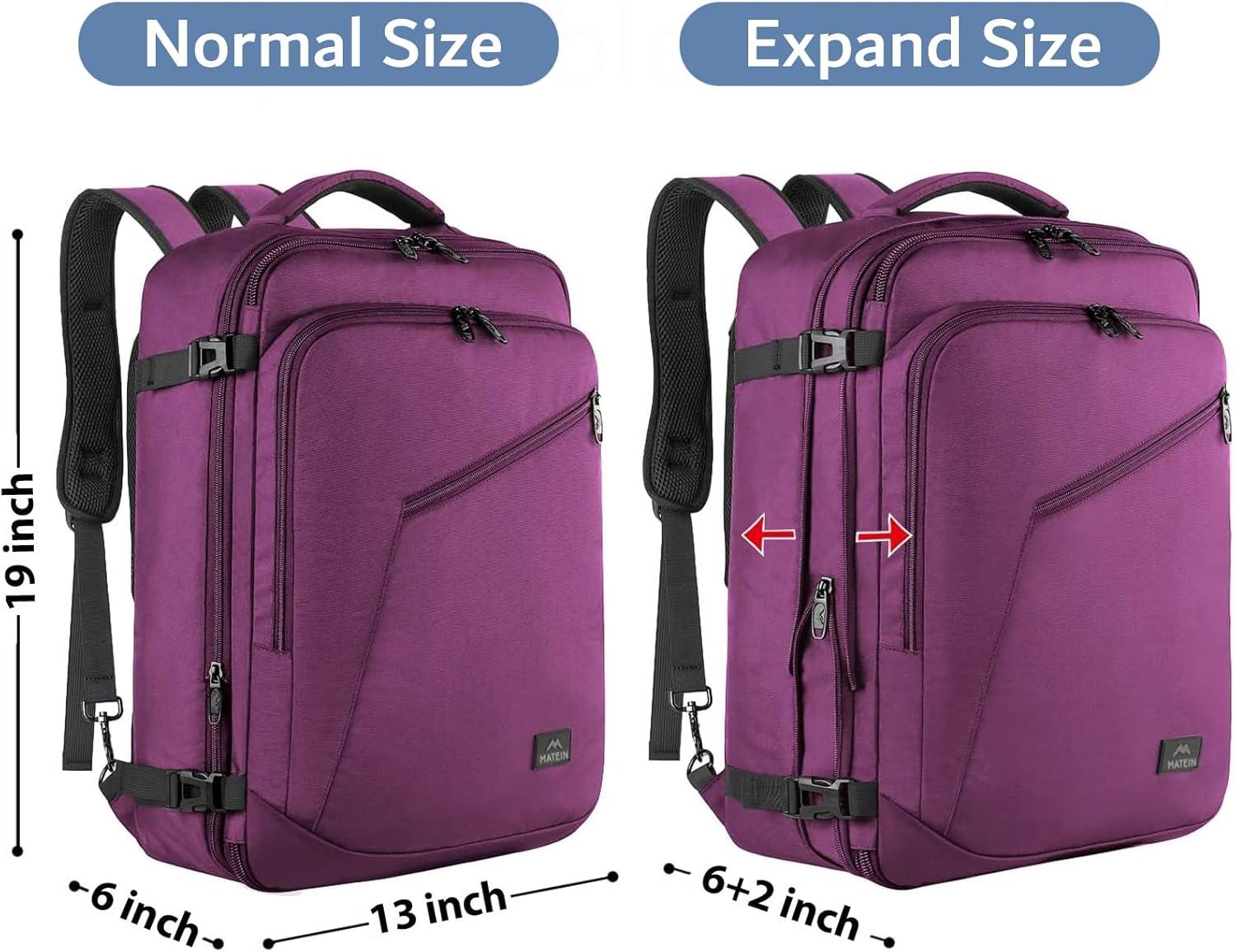 imageMATEIN Purple Travel Backpack Large Capacity Carry on Backpack with Detachable Shoulder Straps Water Resistant Personal Item Bag for Traveler Traveling Essential for WomenPurple