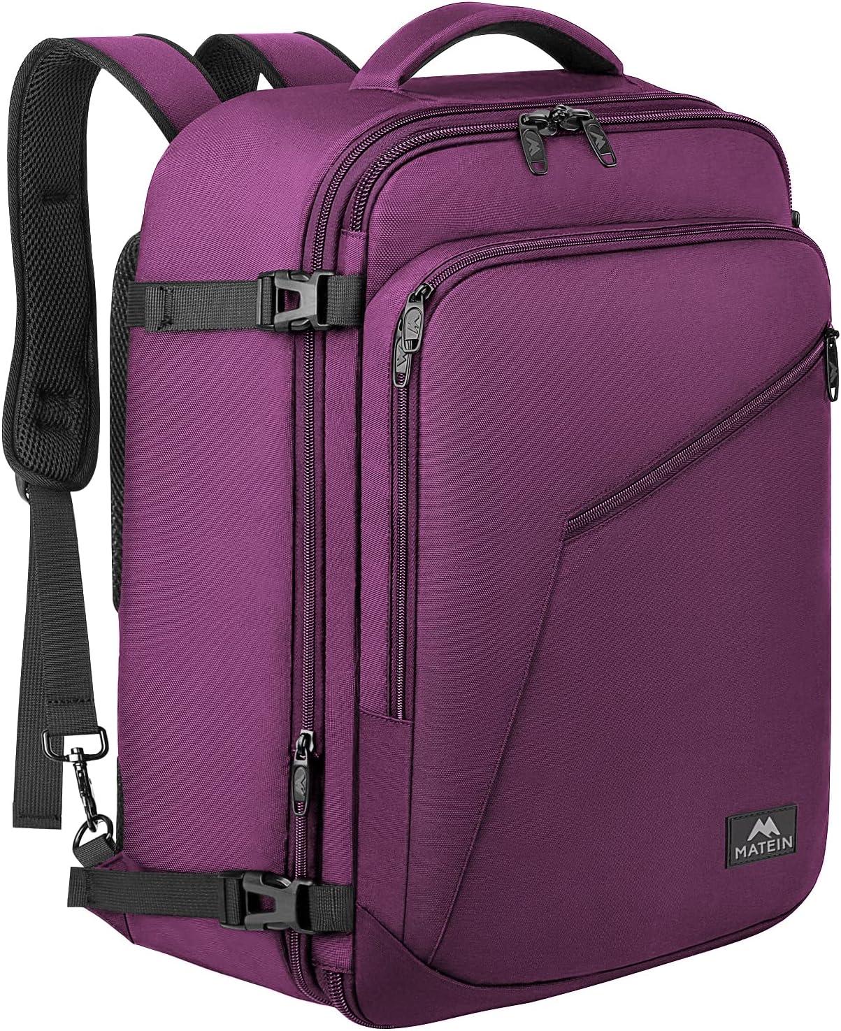 imageMATEIN Purple Travel Backpack Large Capacity Carry on Backpack with Detachable Shoulder Straps Water Resistant Personal Item Bag for Traveler Traveling Essential for WomenPurple